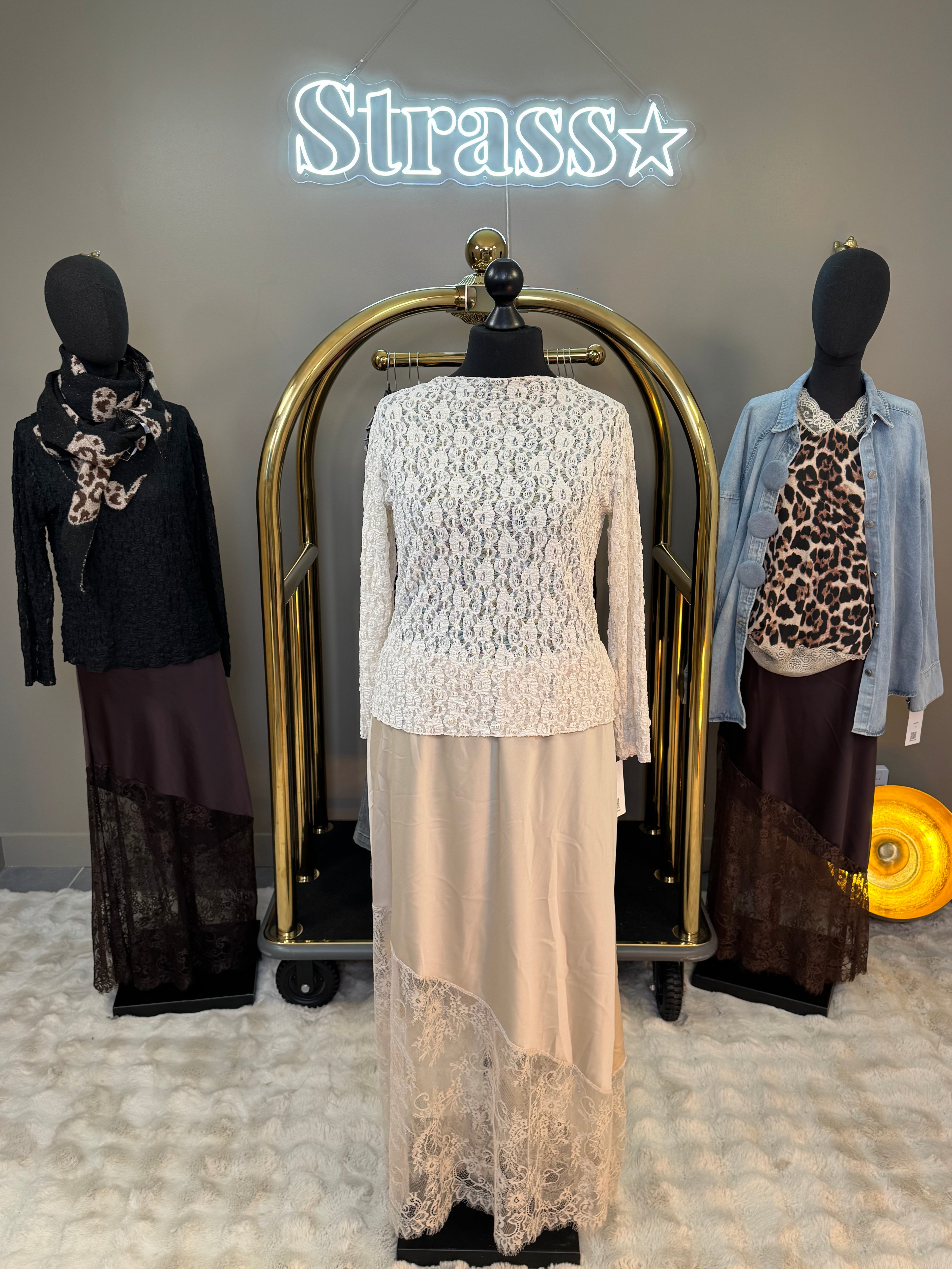 Jupe Satin et Dentelle Beige Grande Taille