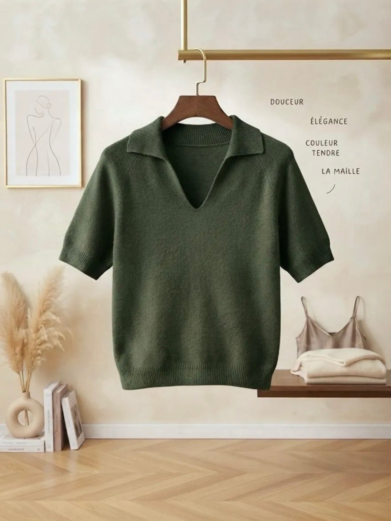 Pull Polo Manches Courtes Kaki