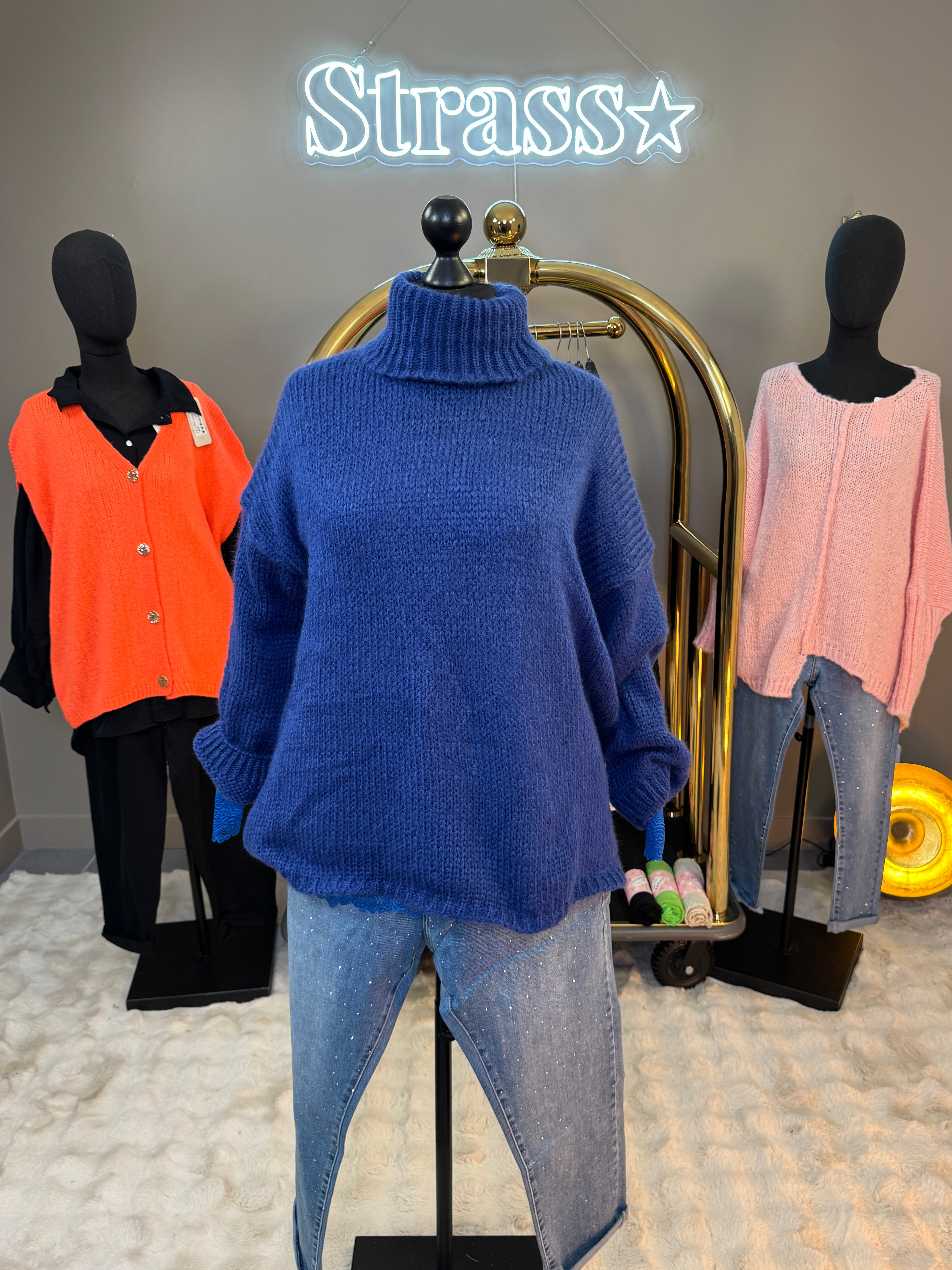 Pull Col Roulé Zora Bleu Grande Taille