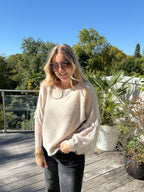 Pull manche dentelle beige