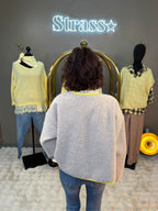 Veste Laine Rase Beige et Jaune Fluo