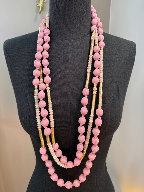 Collier Boules de Soie Rose