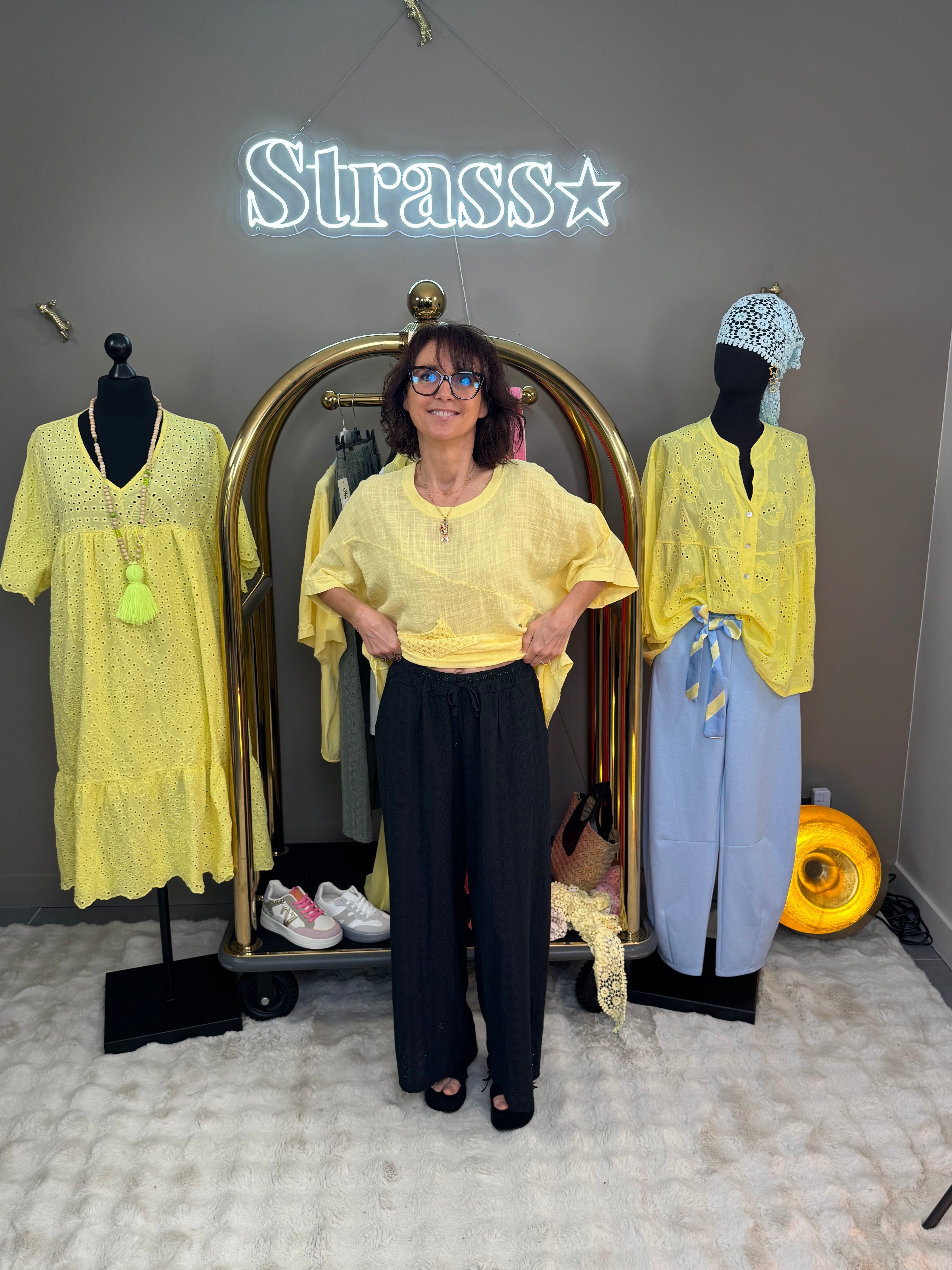Pantalon broderie anglaise noir