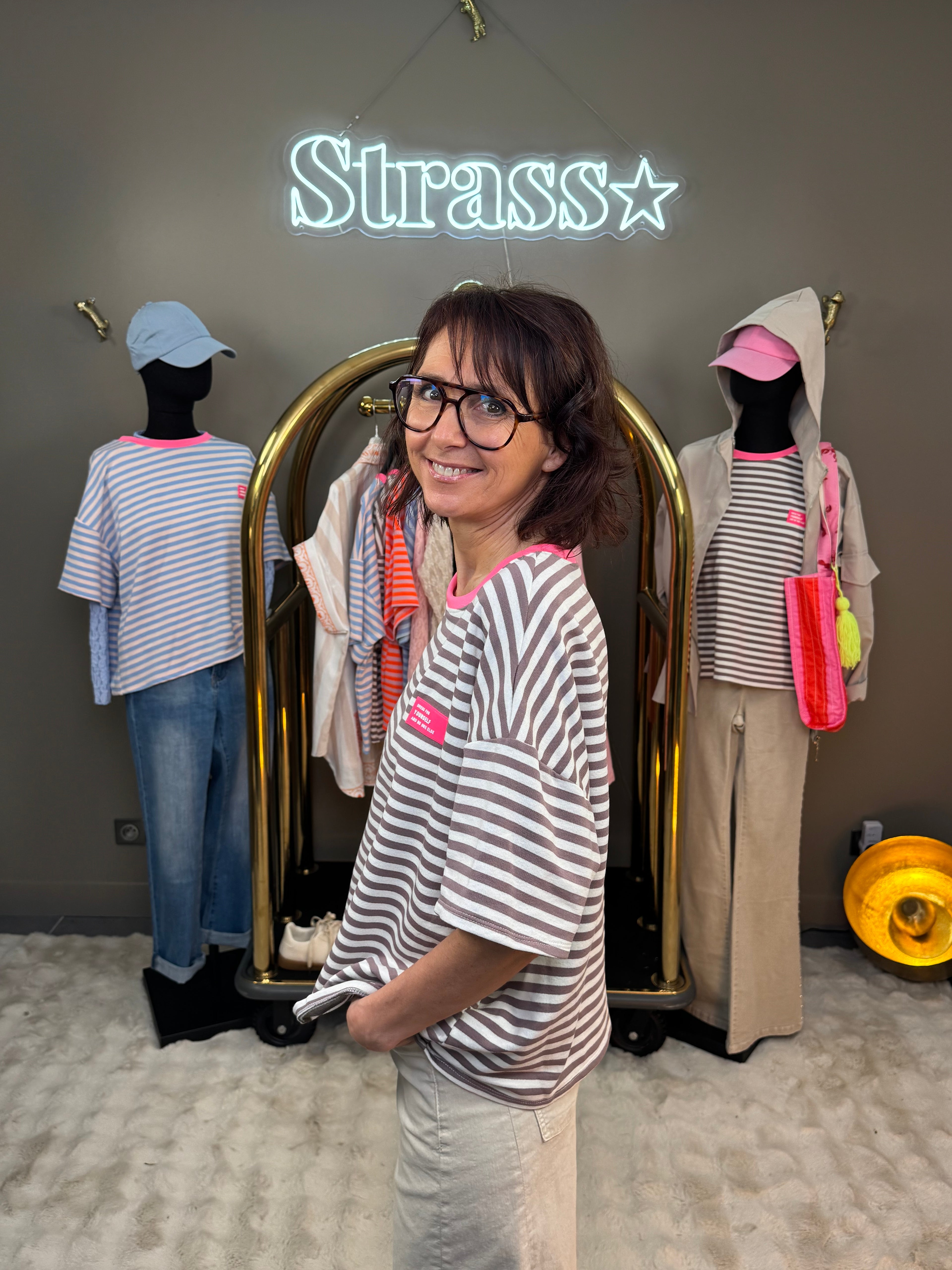 Tee Shirt Dress Taupe et Rose Fluo