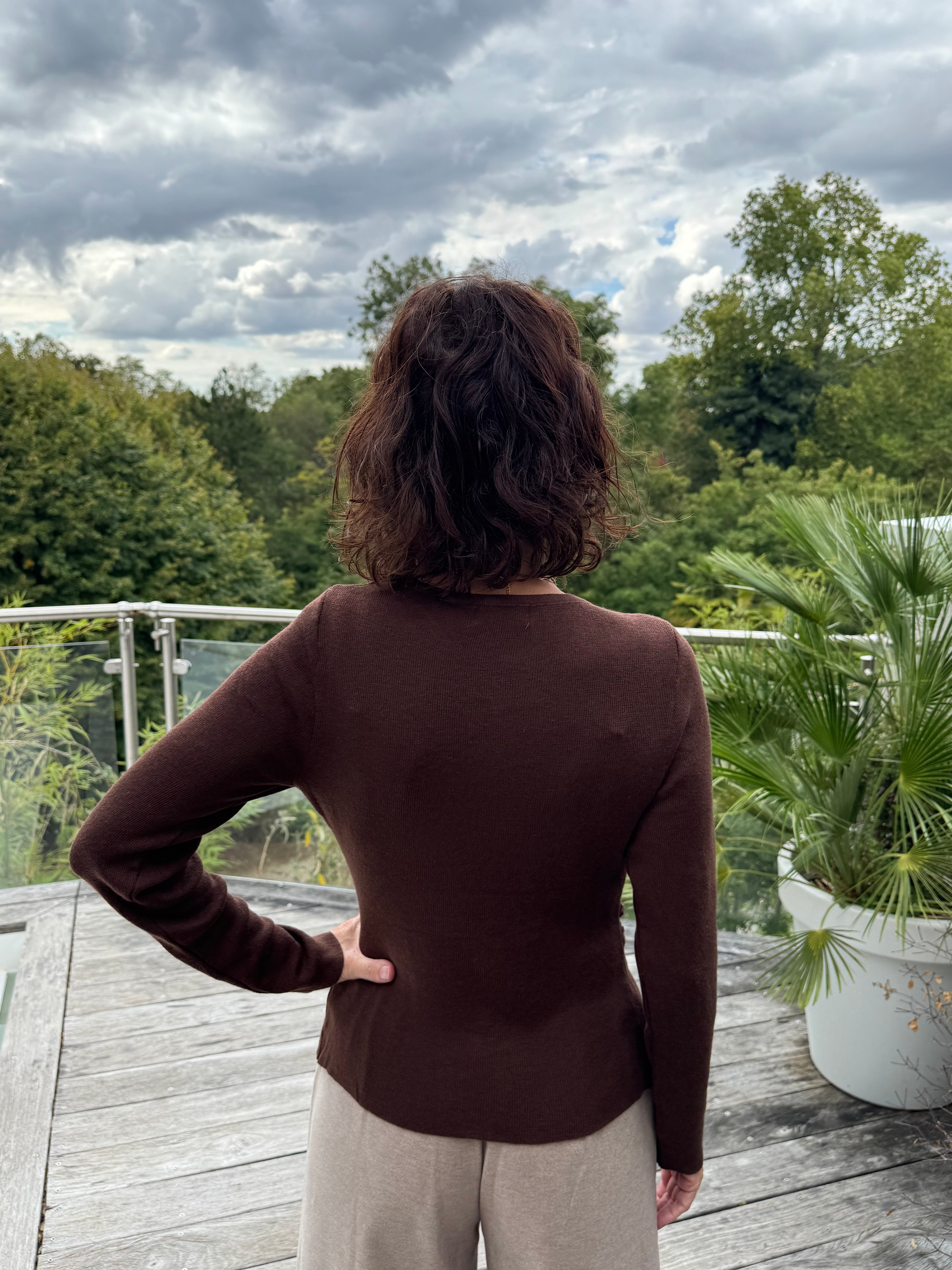 Pull gilet drapé choco