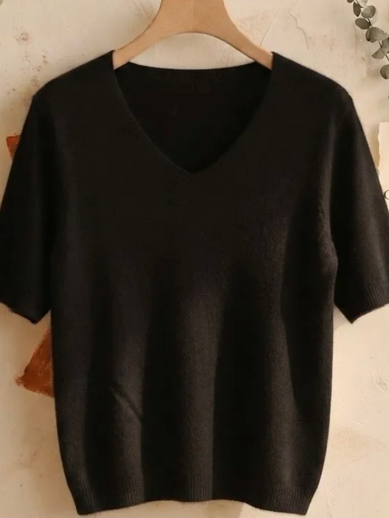 Pull Vincent Col V Manche Courte Noir