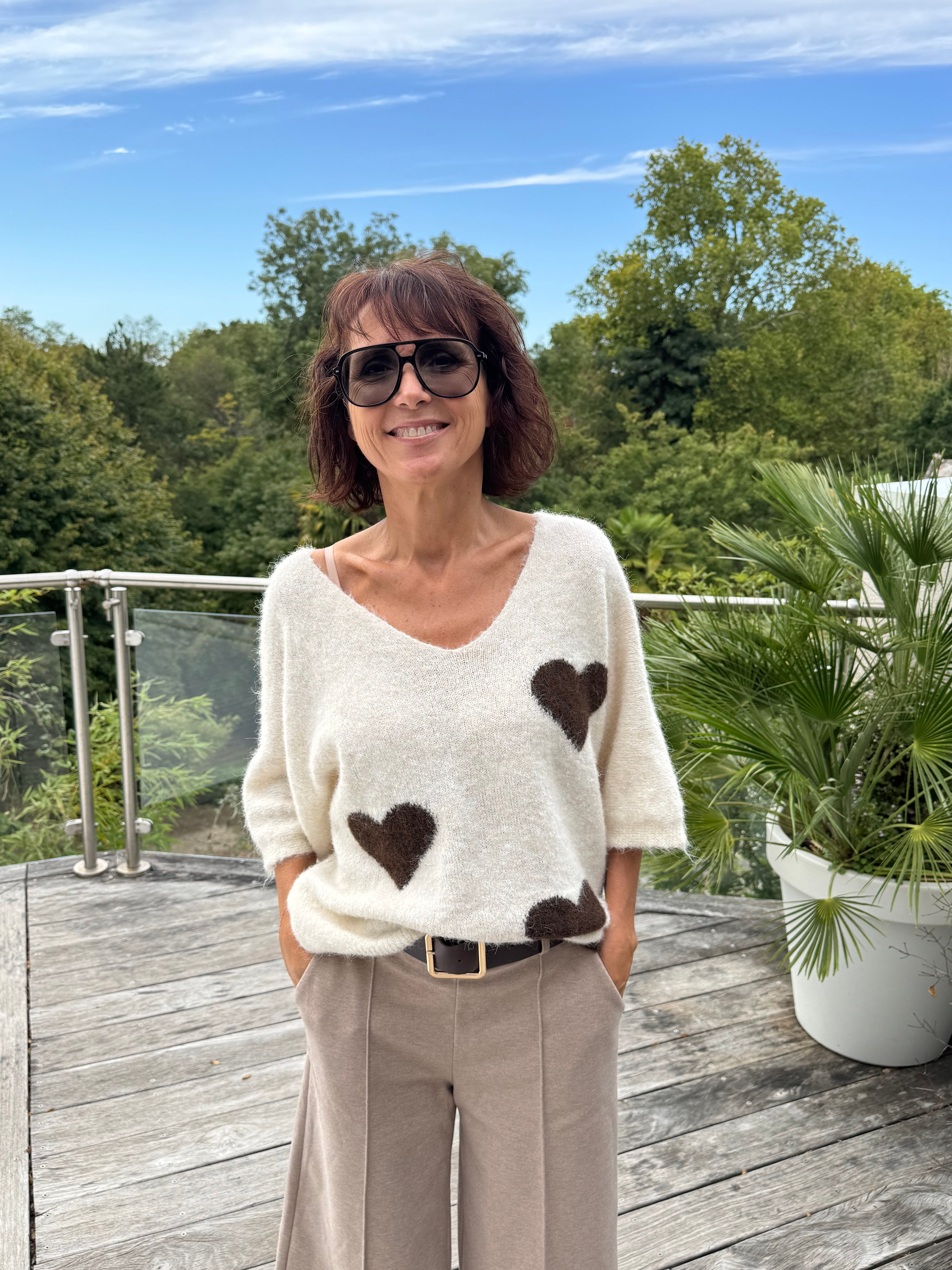Pull Cœur Écru et Choco