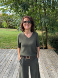 Pull Vincent Col V Manche Courte Kaki