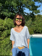 Top Dos Dentelle Bleu Ciel