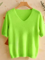 Pull Vincent Col V Manche Courte Vert Fluo