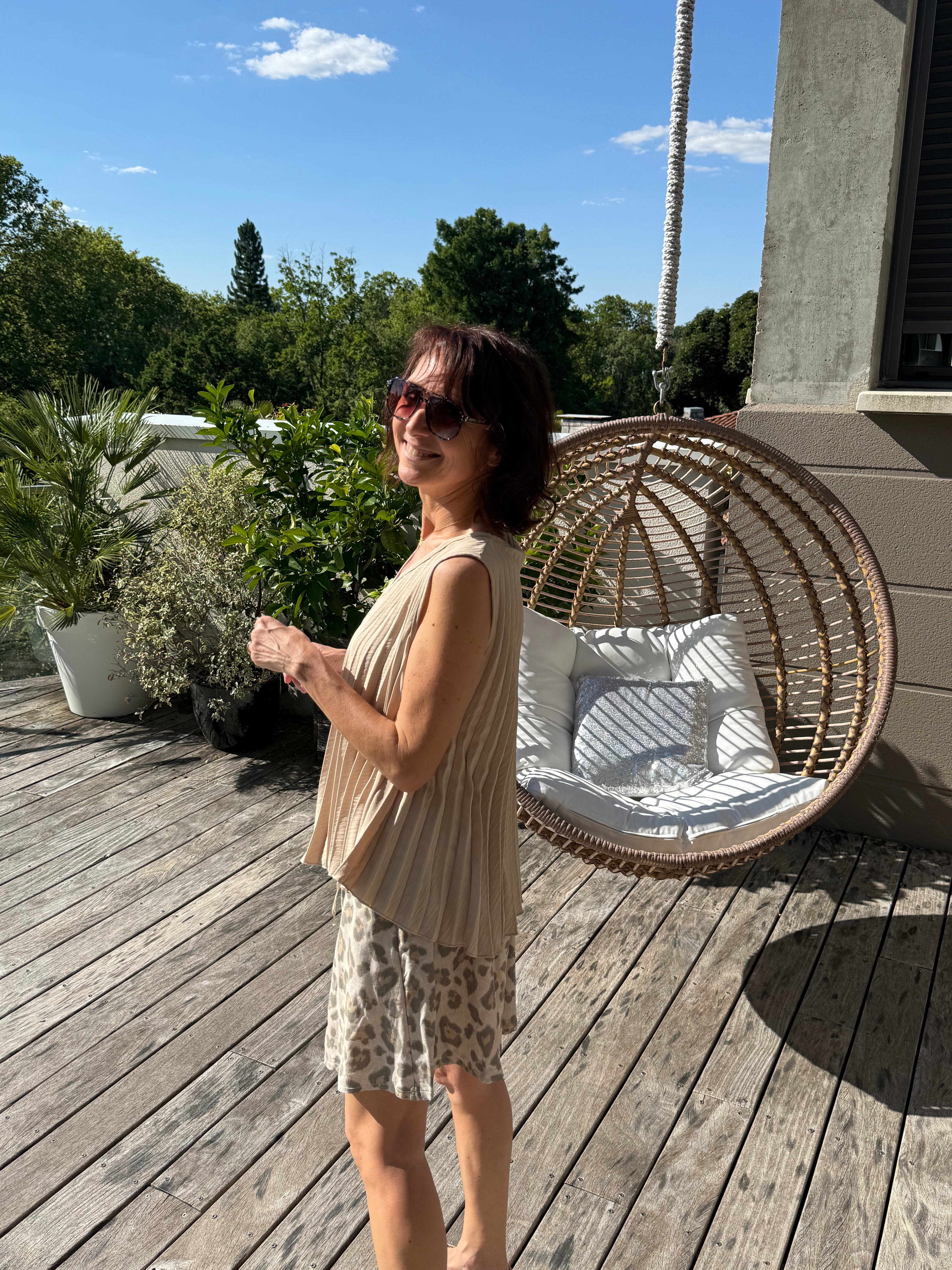Débardeur Plissé Beige