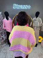 Gilet Grosse Maille Rose et Jaune