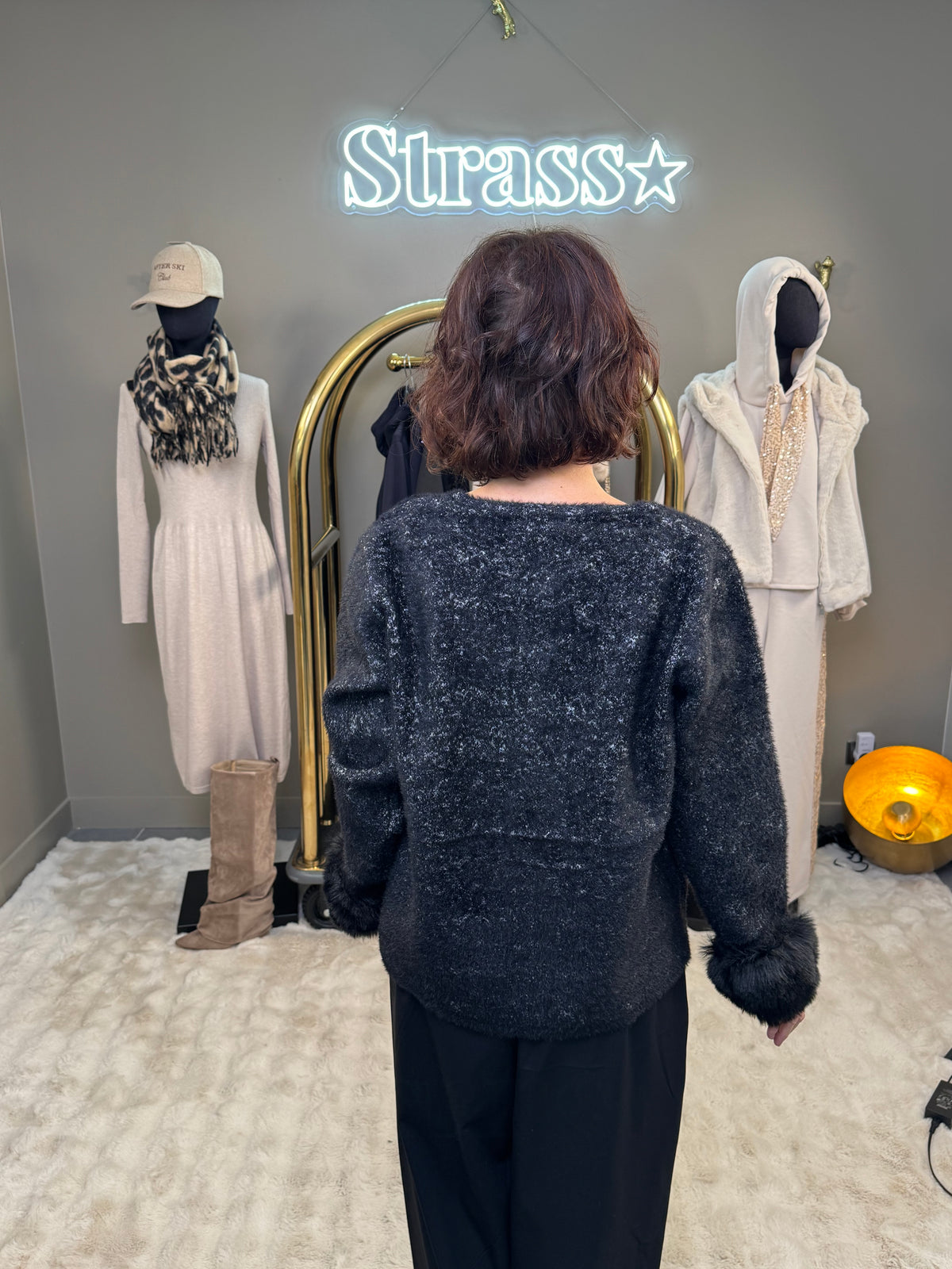 Gilet poignet fourrure noir