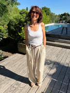 Pantalon Lin et Viscose Ceinture Beige
