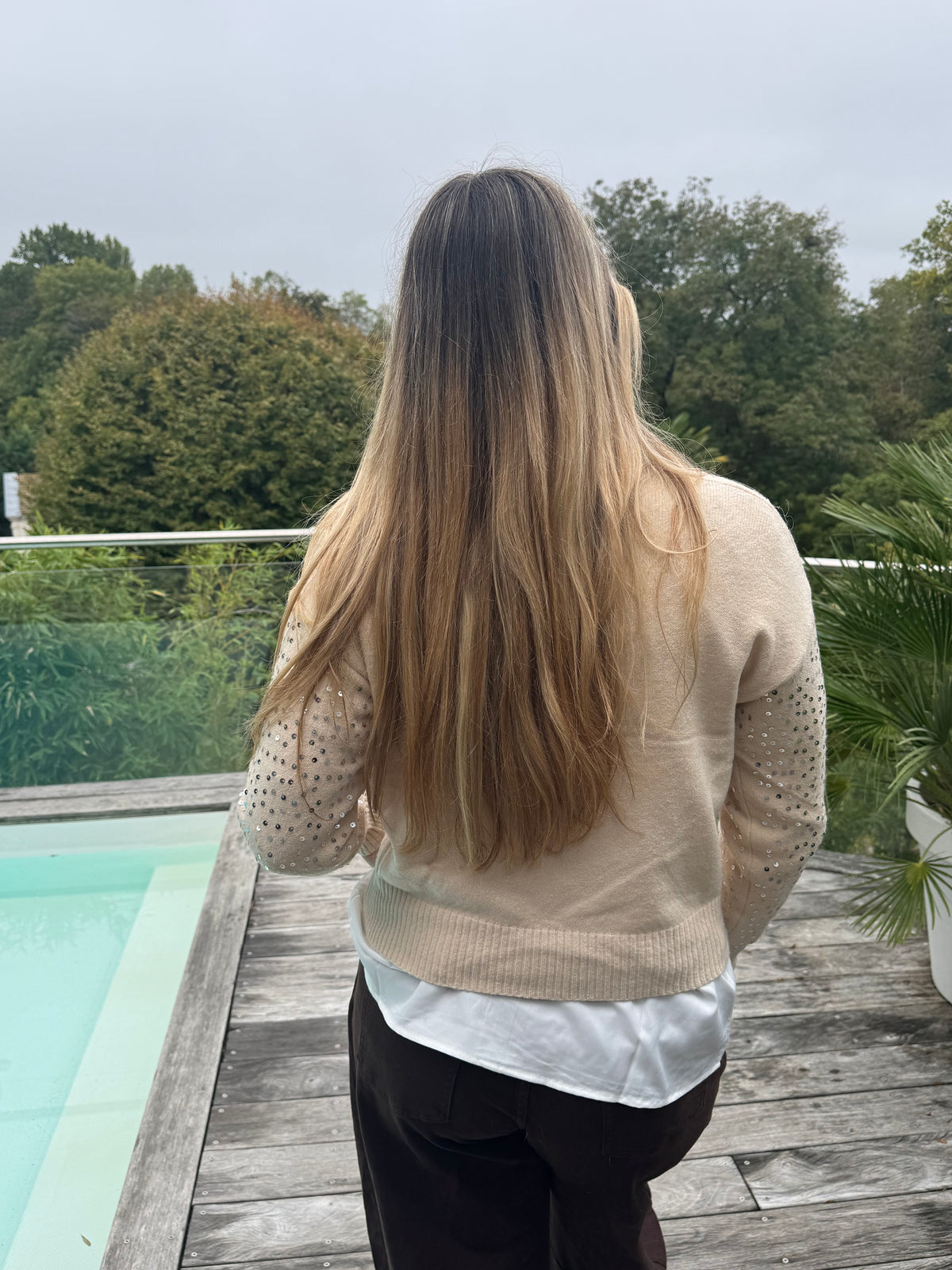 Pull Paillettes beige