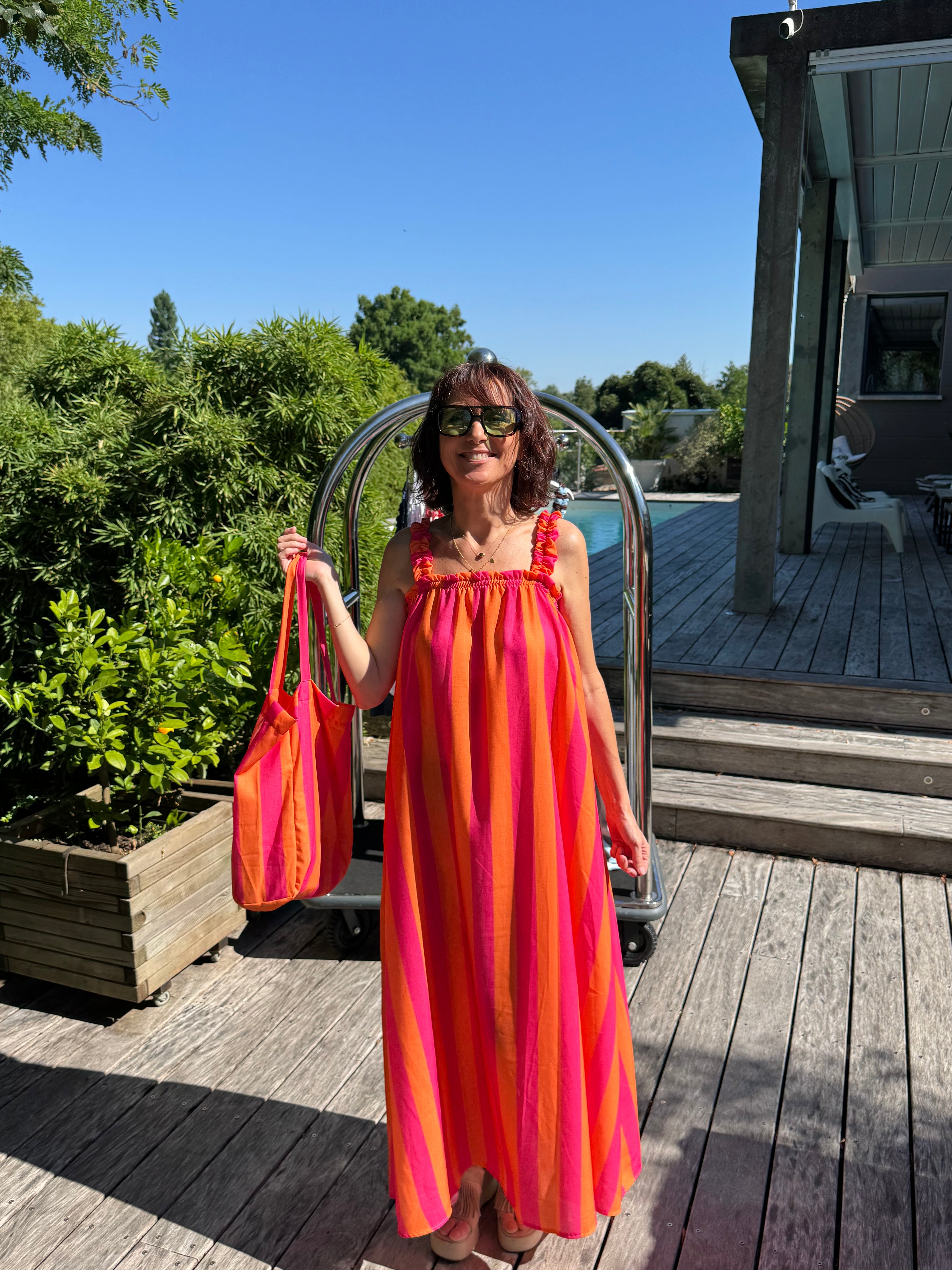 Robe et Son Sac Orange et Fuschia