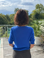 Pull Vincent Col V Manche Courte Bleu Majorelle