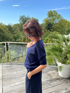 Pull Vincent Col V Manche Courte Bleu Marine