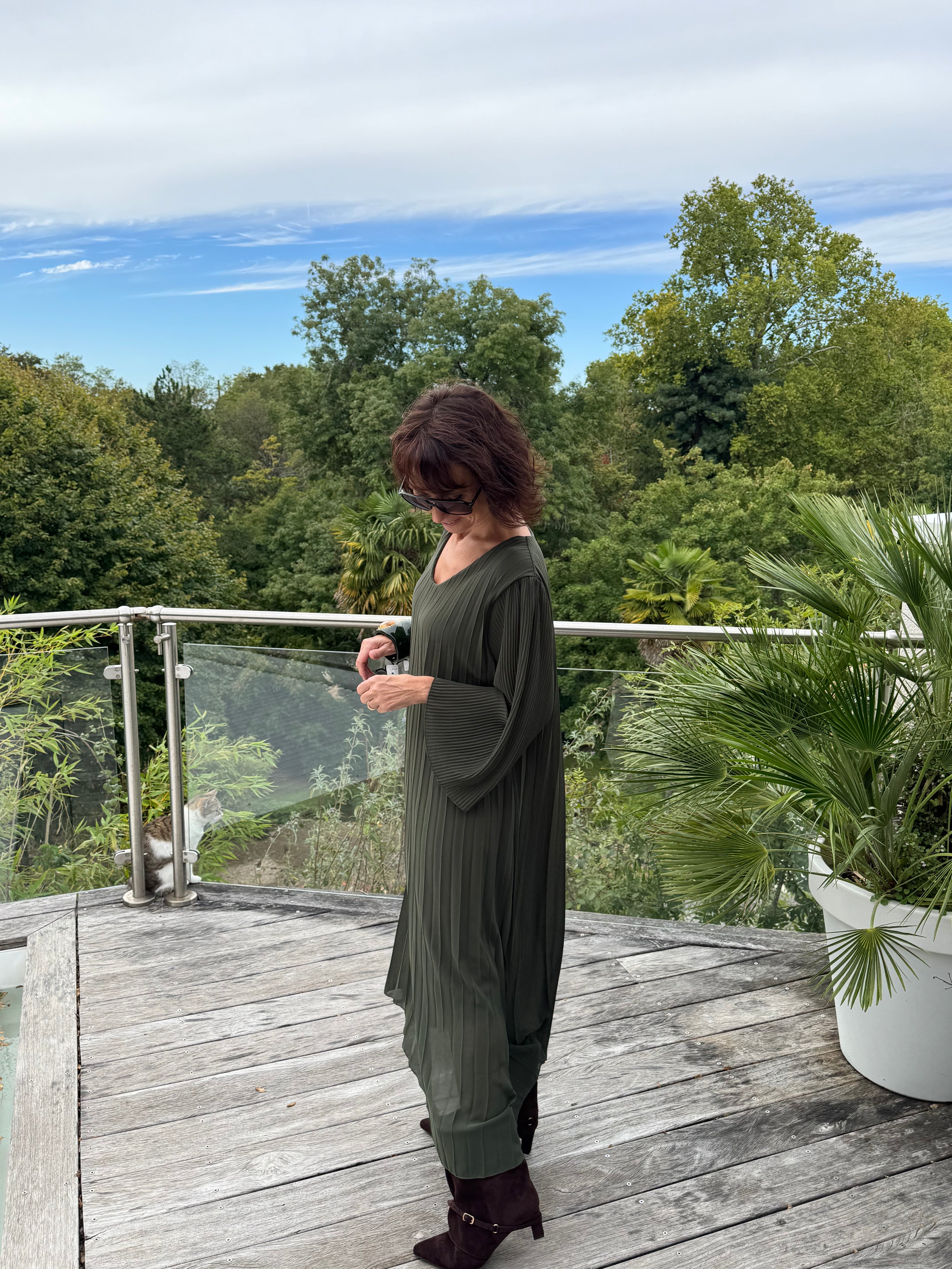 Robe Plissée Divina Kaki
