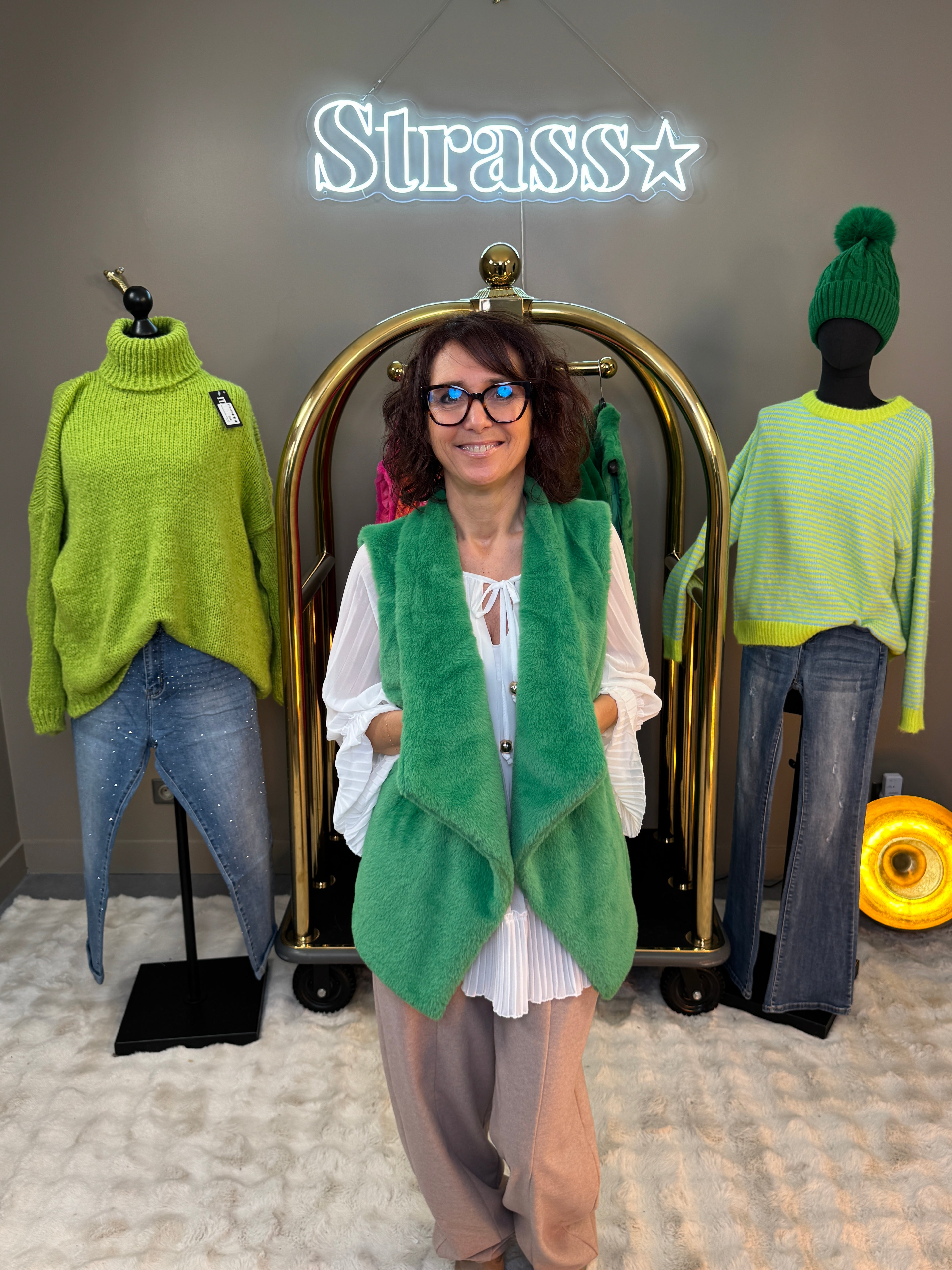 Sans Manche Fourrure Léonard Vert