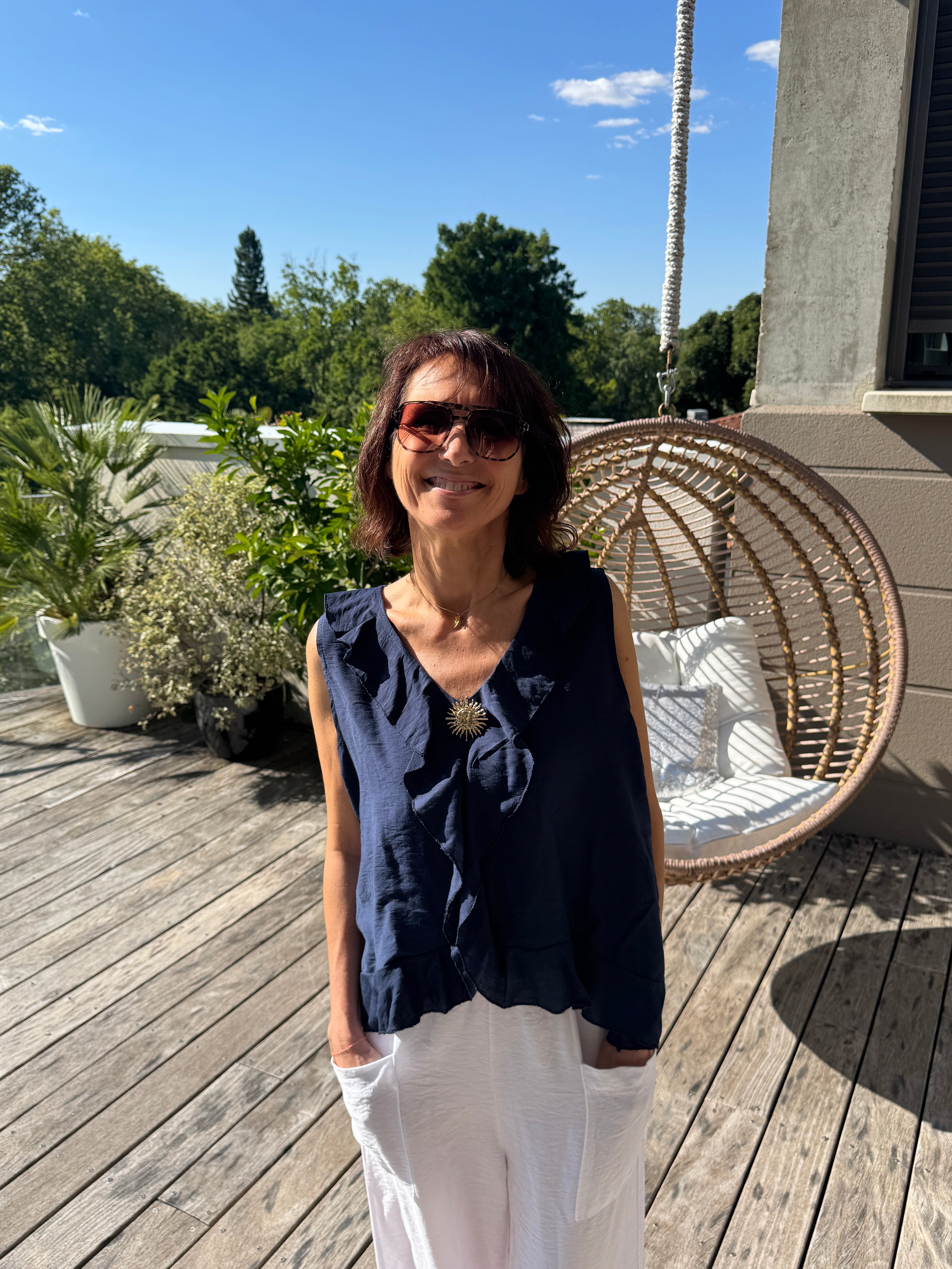 Débardeur Soleil Broche Bleu Marine