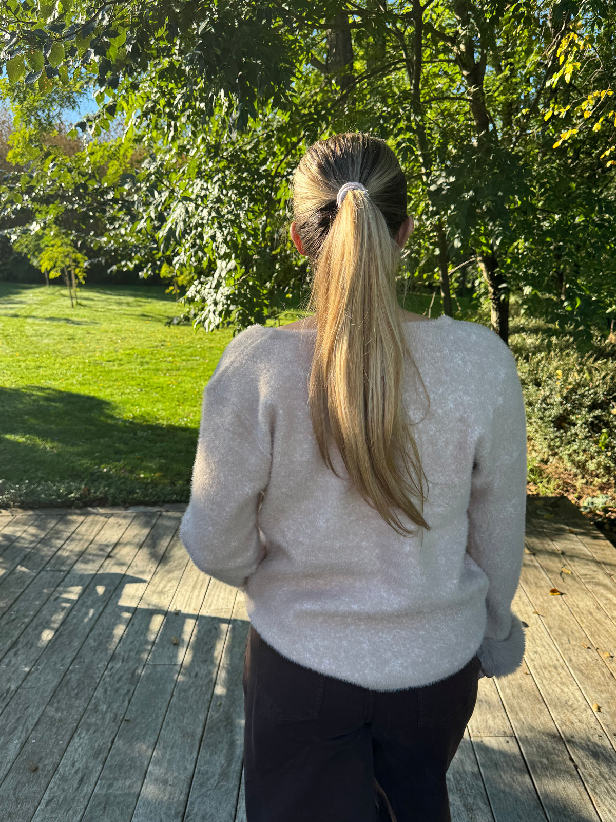 Gilet poignet fourrure beige