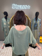 Pull Fleur Lamé Kaki