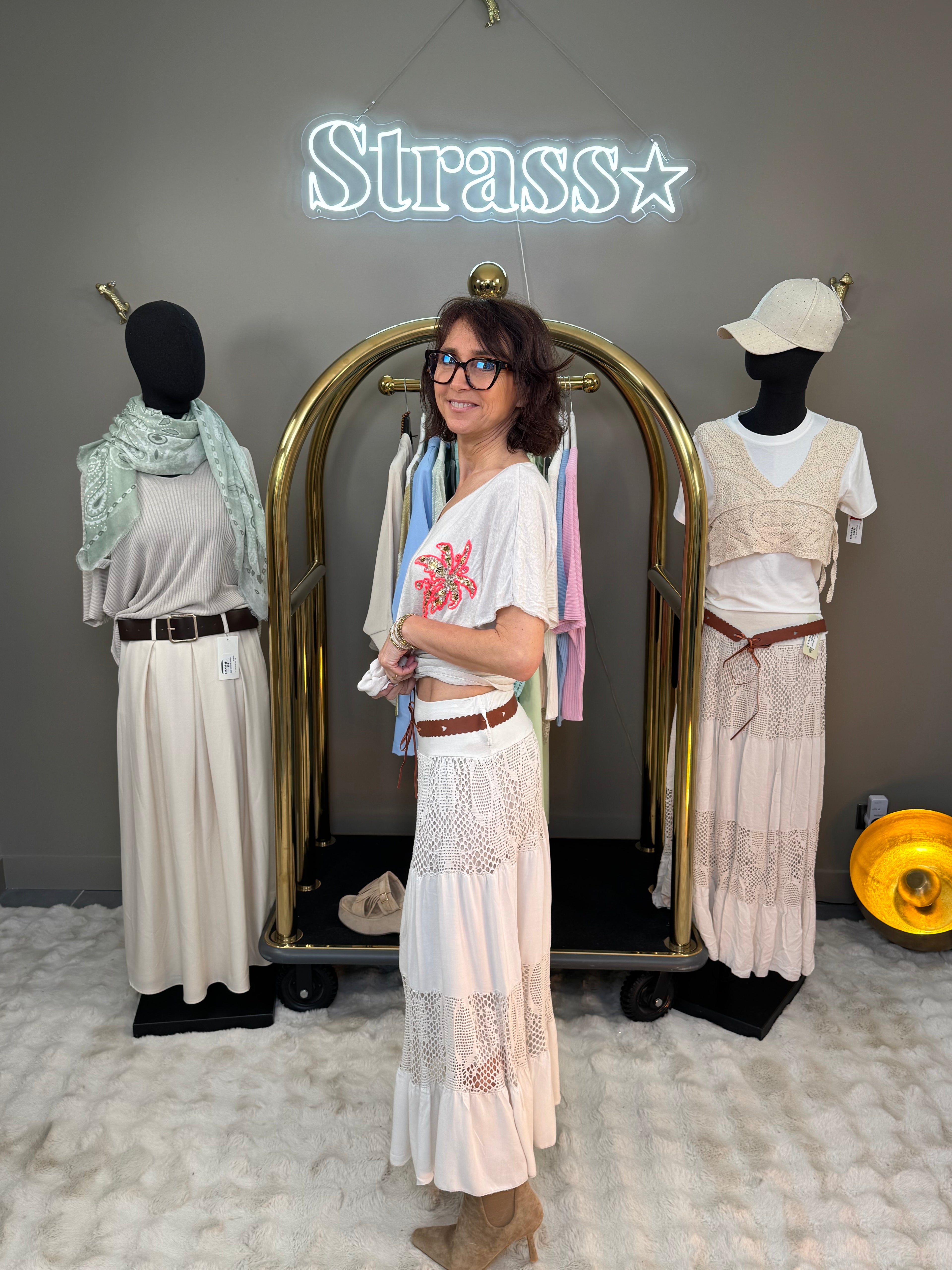 Jupe Légère Dentelle Beige