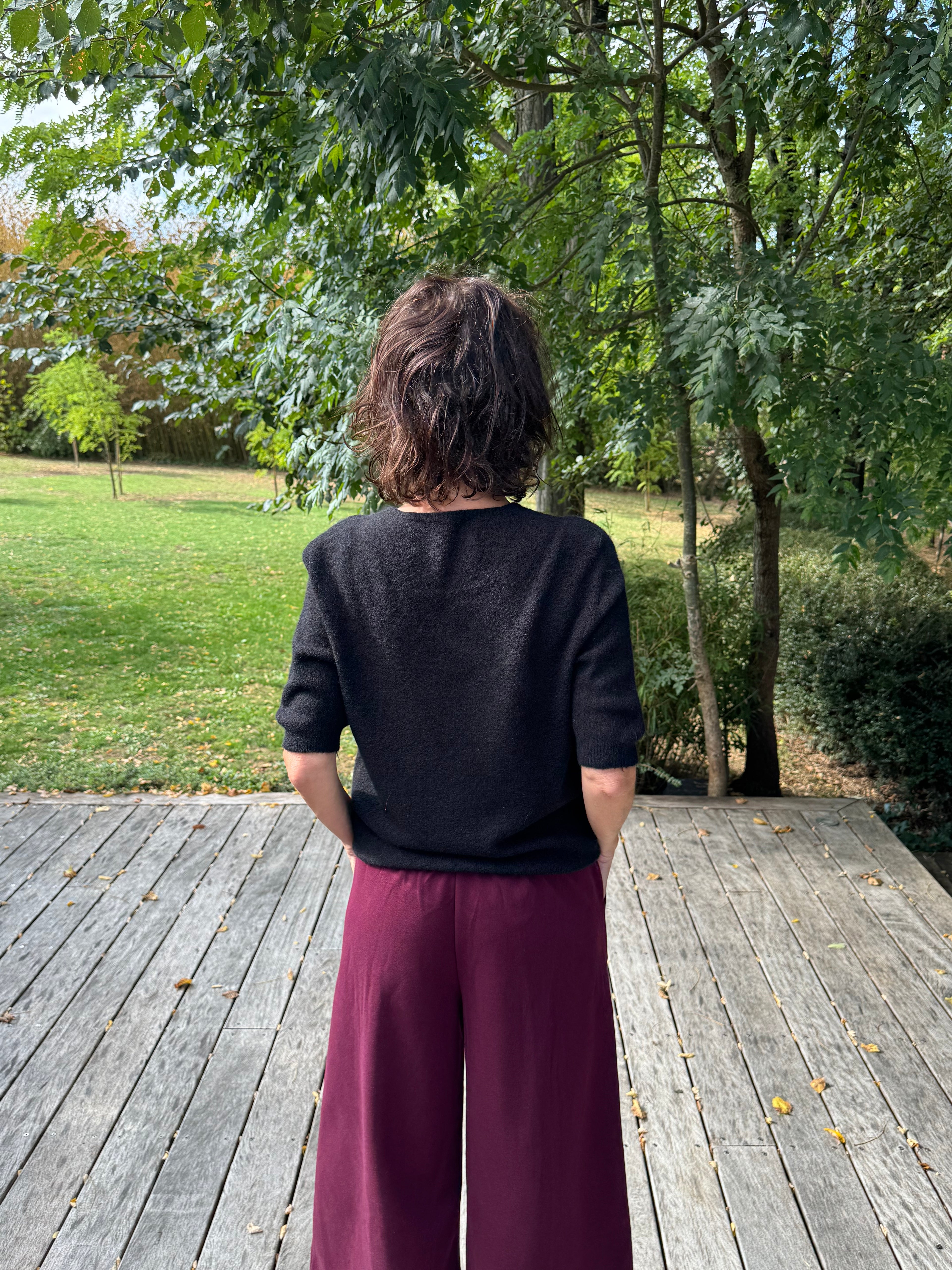 Pull Vincent Col V Manche Courte Noir