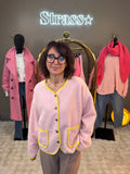 Veste Laine Rase Rose et Jaune Fluo
