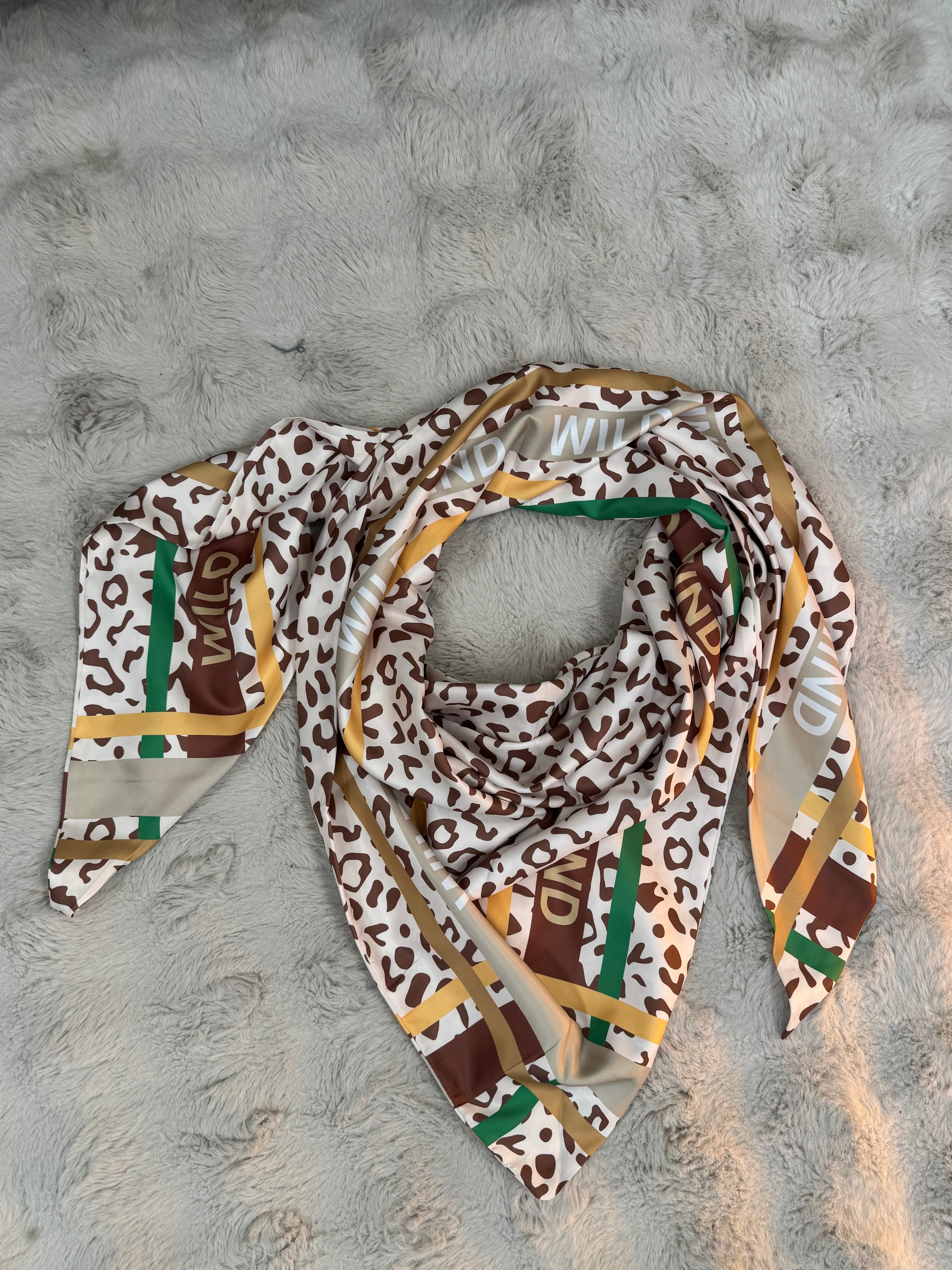 Foulard Wild Mind Camel et Vert