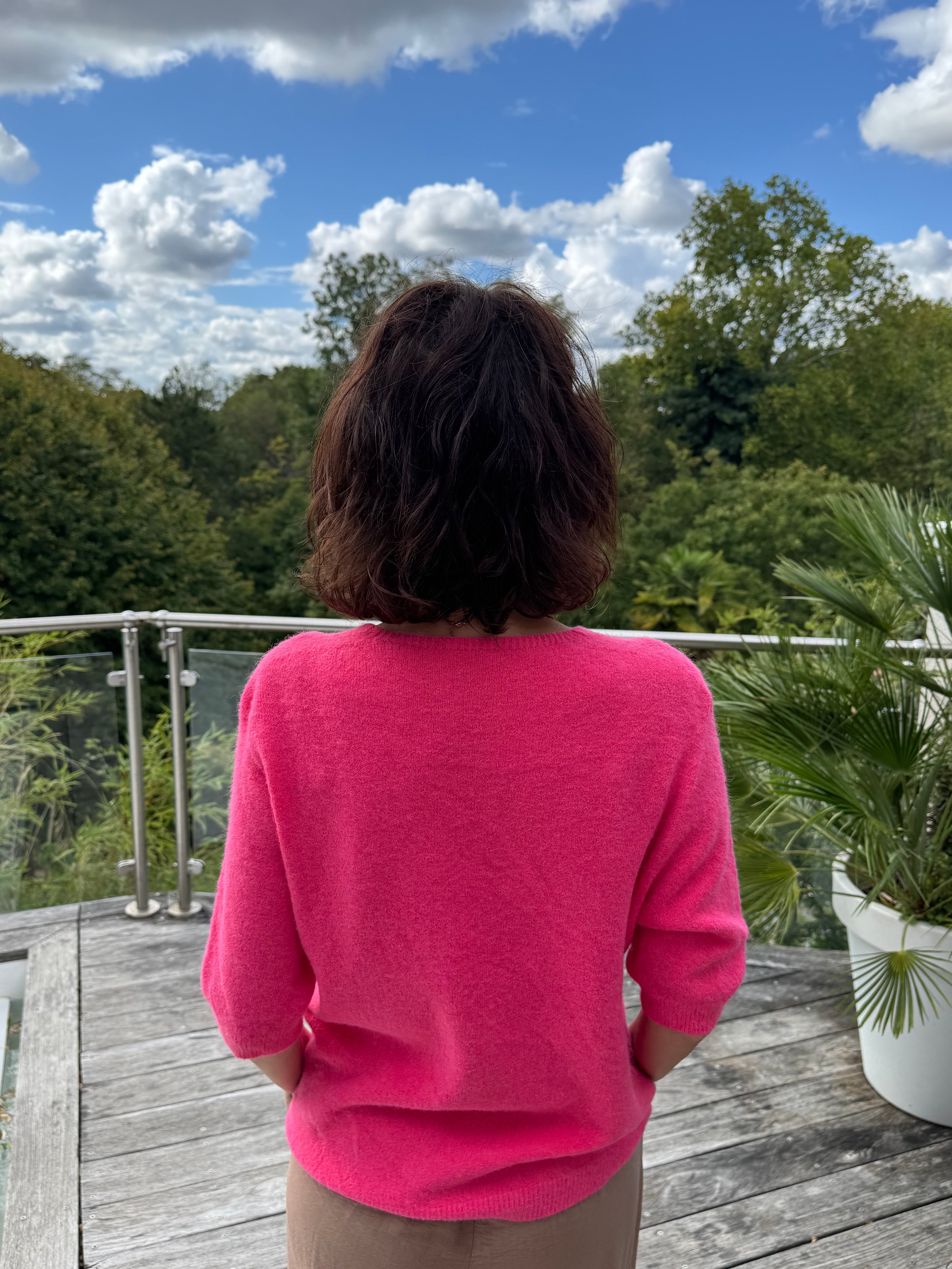 Pull Vincent Col V Manche Courte Corail