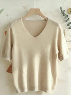 Pull Vincent Col V Manche Courte Beige