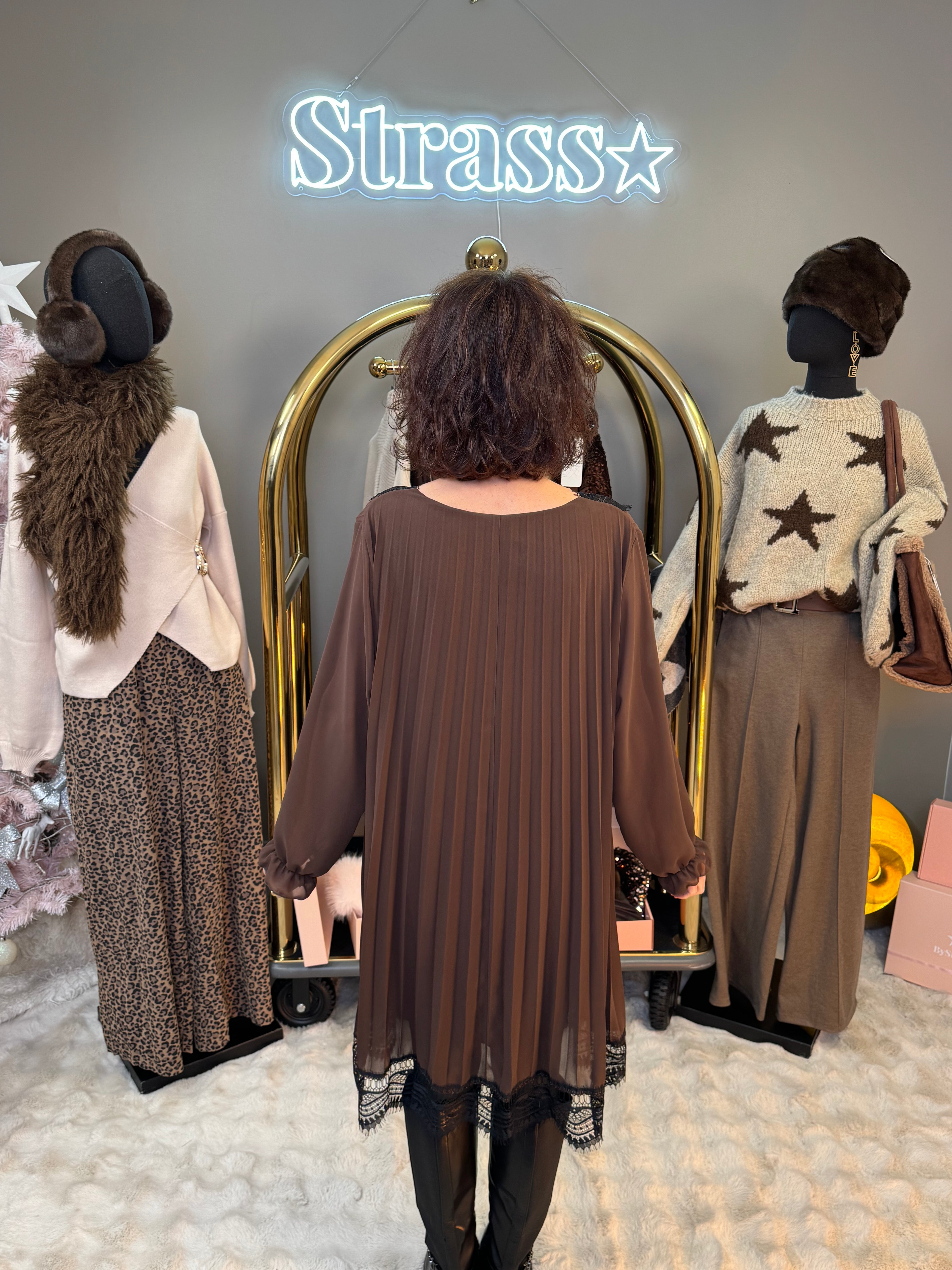 Robe Plissée Dentelle Choco