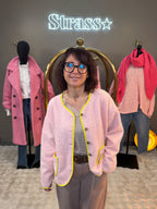 Veste Laine Rase Rose et Jaune Fluo
