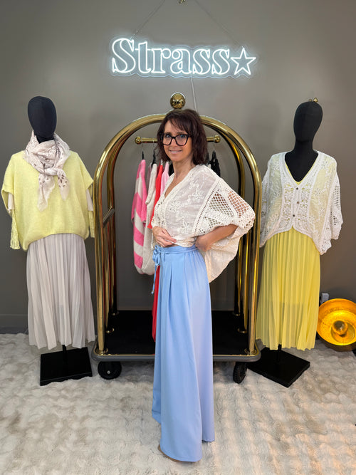 Pantalon Fleur Bleu Ciel