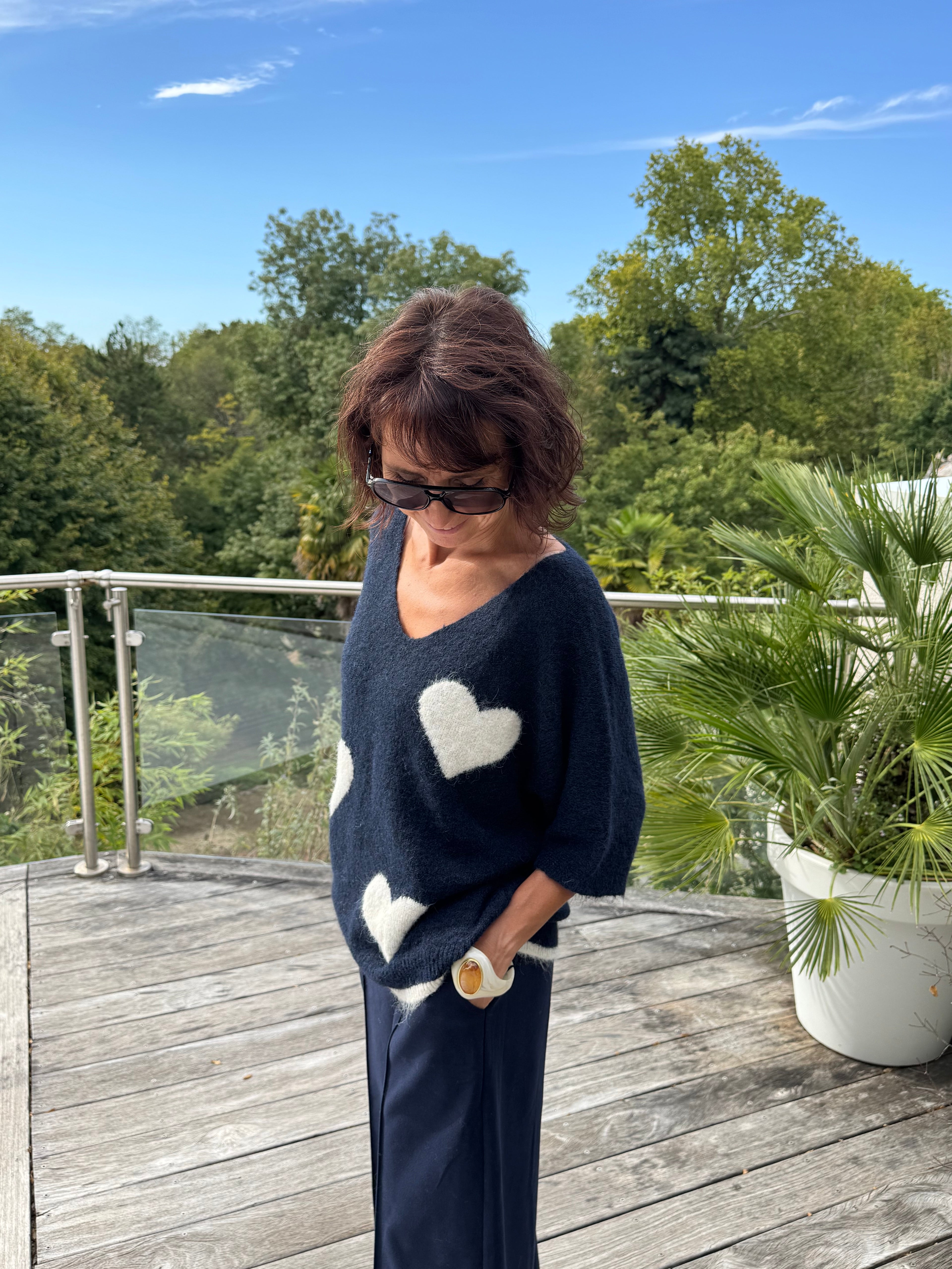 Pull Cœur Bleu Marine