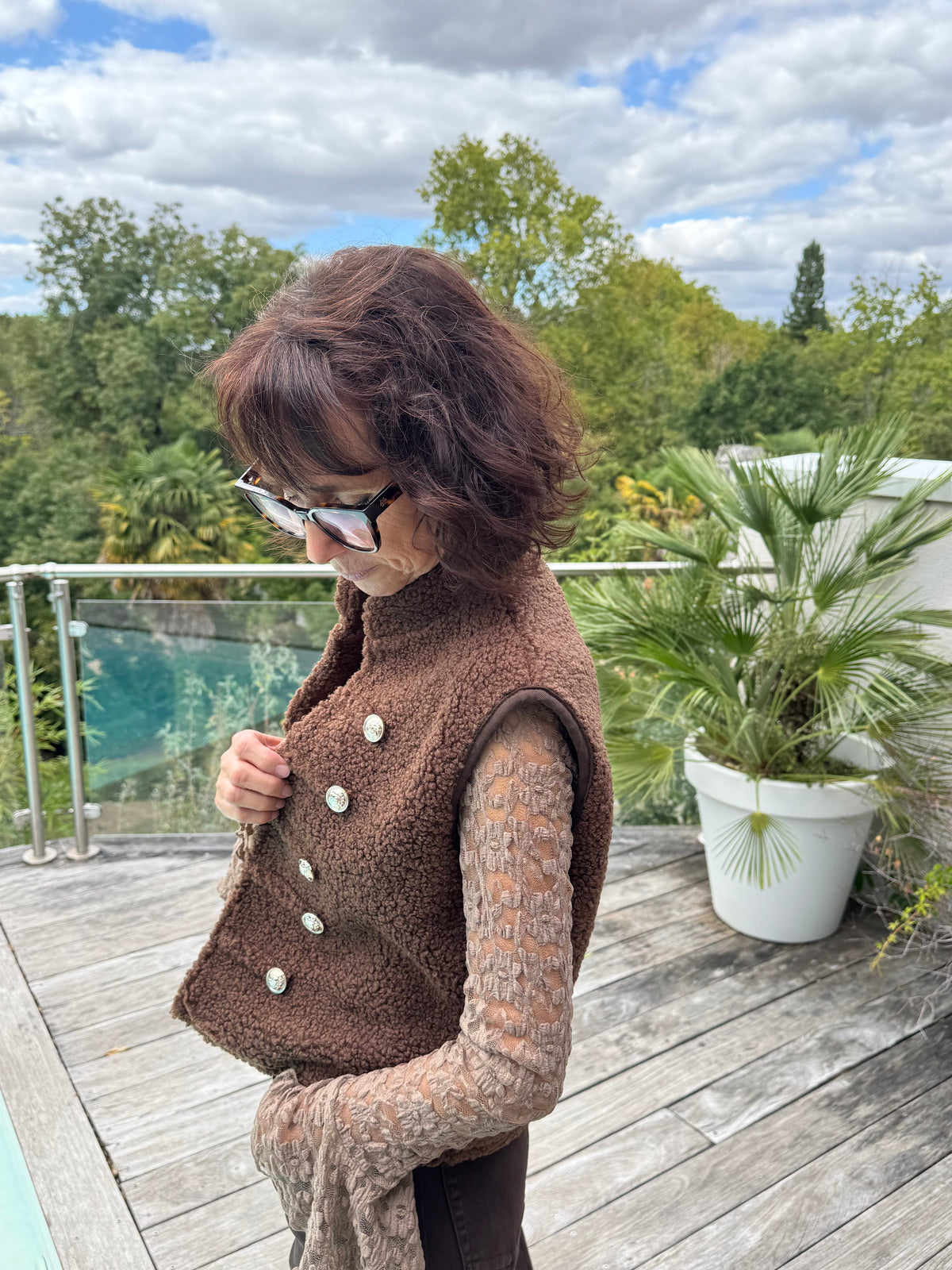 Gilet moumoute Brandebourg Choco