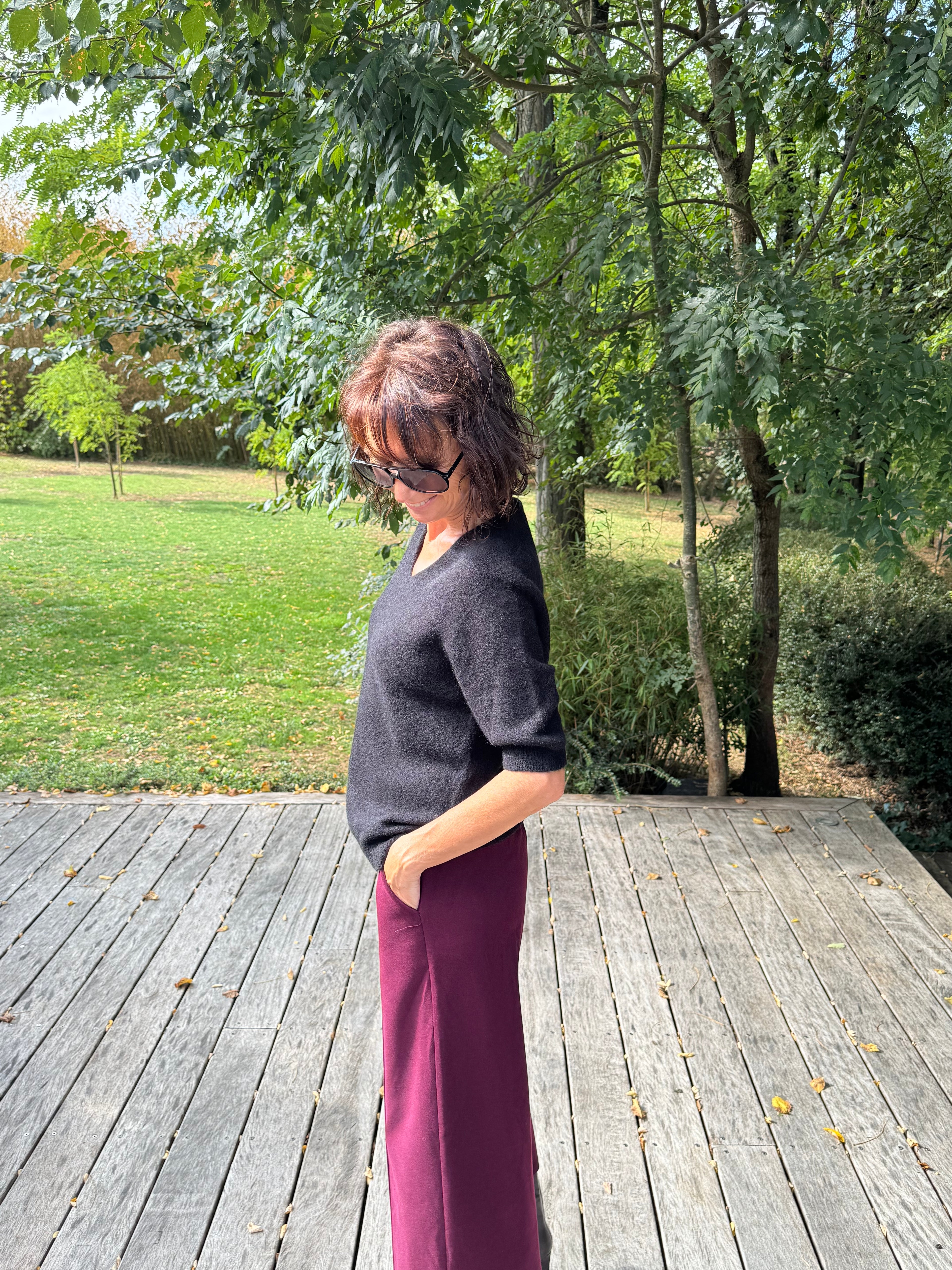 Pull Vincent Col V Manche Courte Noir