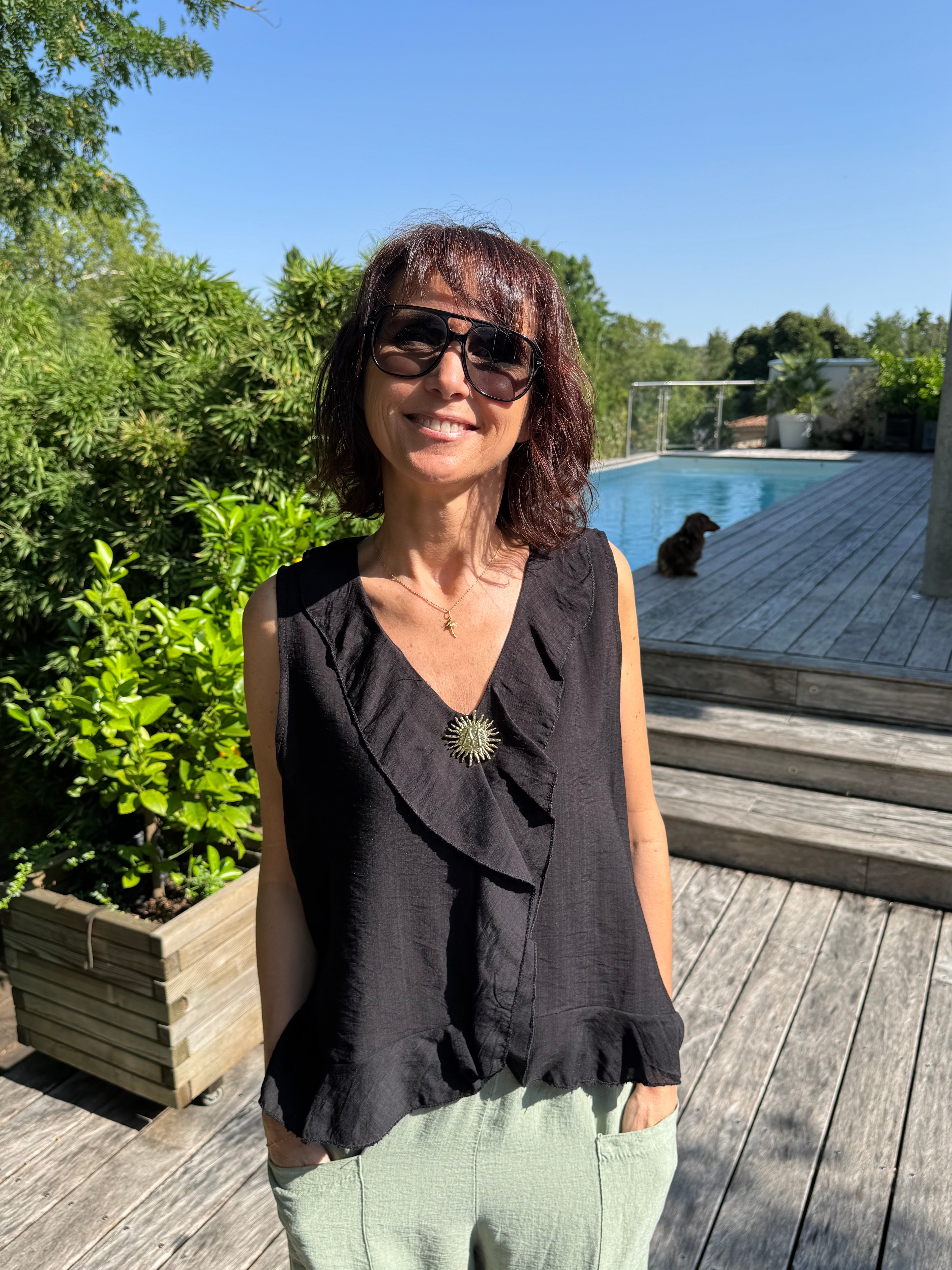Débardeur Soleil Broche Noir