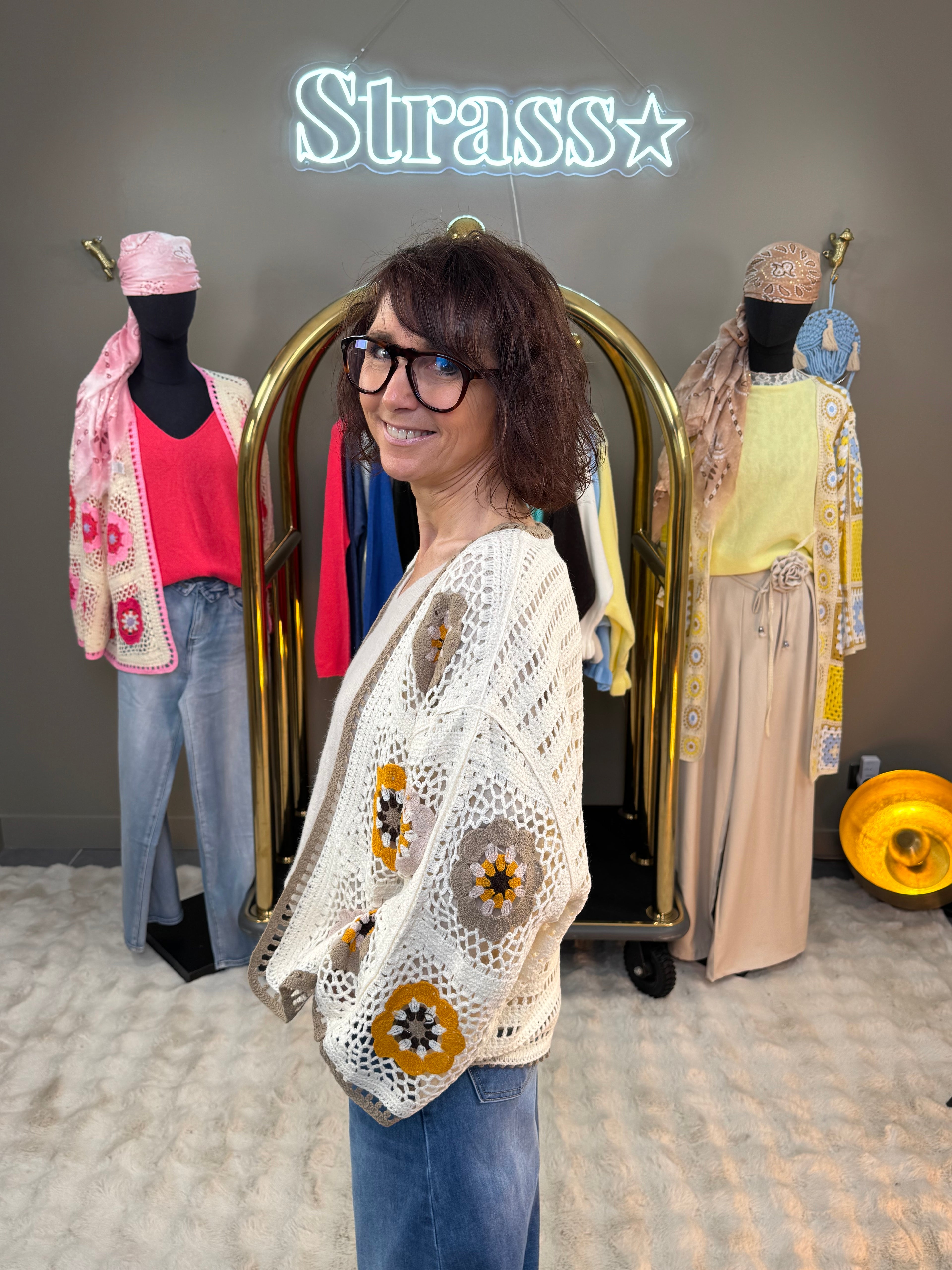 Gilet Crochet Flower Taupe