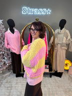 Gilet Grosse Maille Rose et Jaune