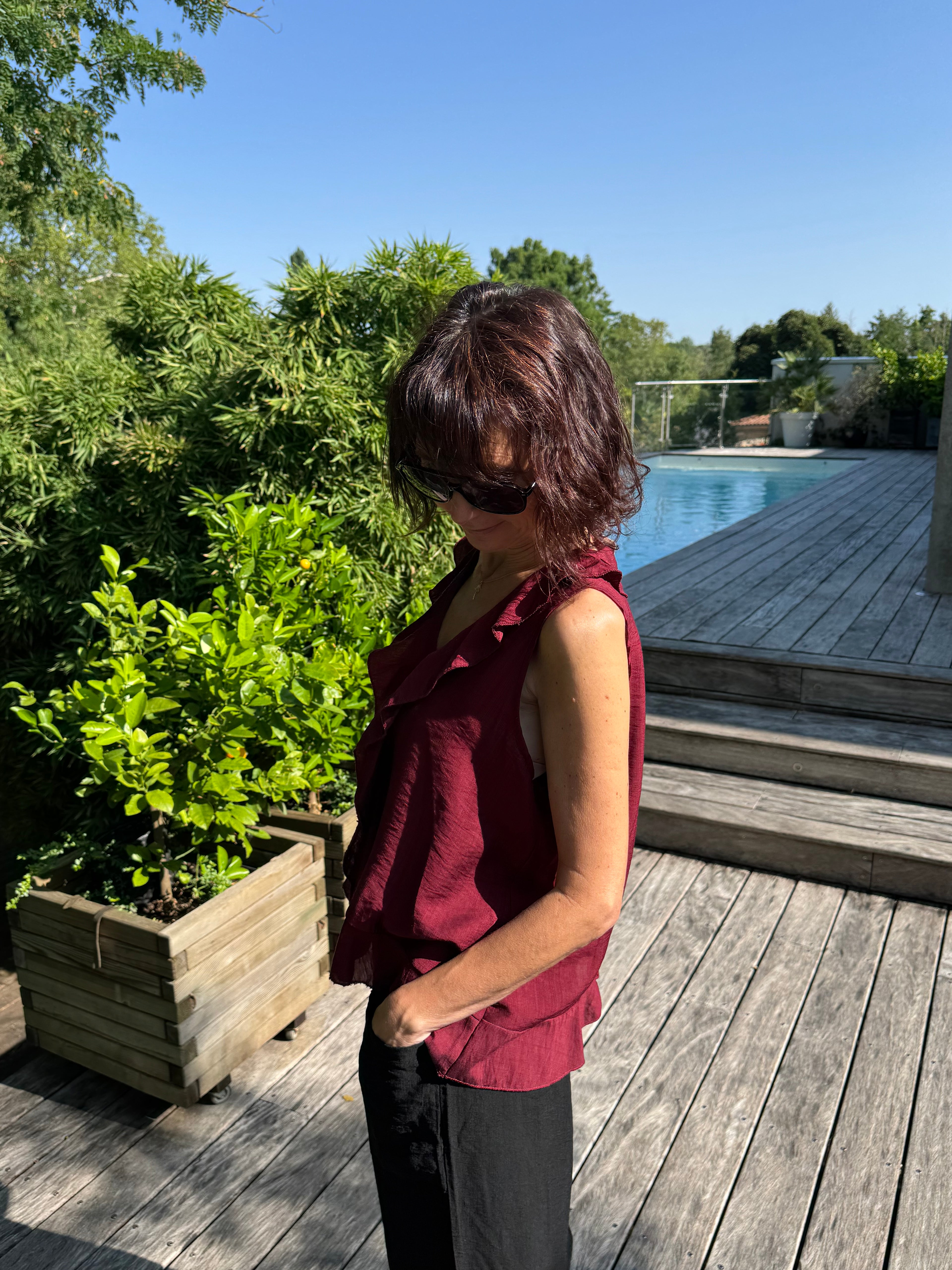 Débardeur Soleil Broche Bordeaux