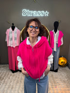 Gilet Mohair Capuche Rose Fluo