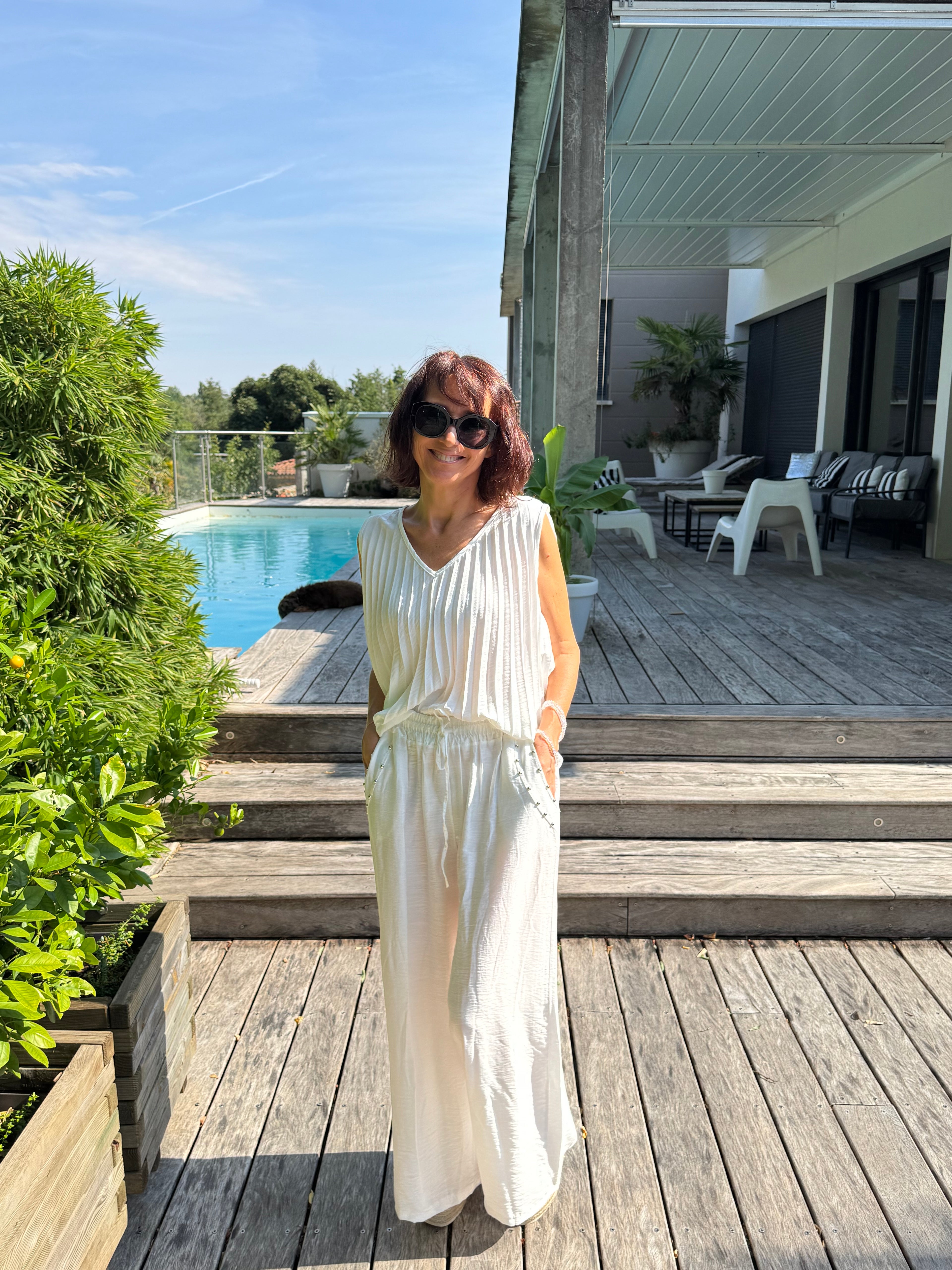 Pantalon Clouté Blanc