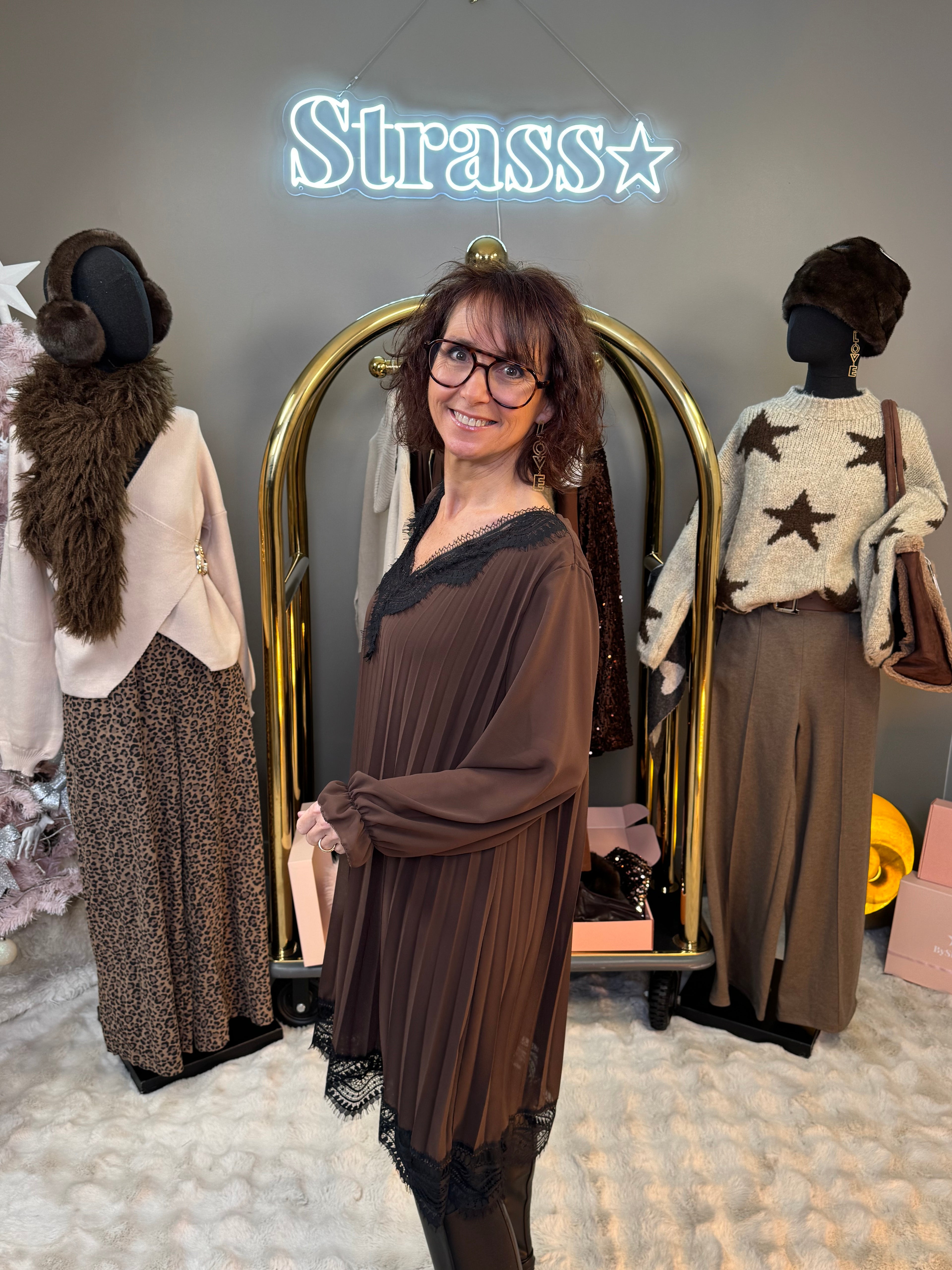 Robe Plissée Dentelle Choco