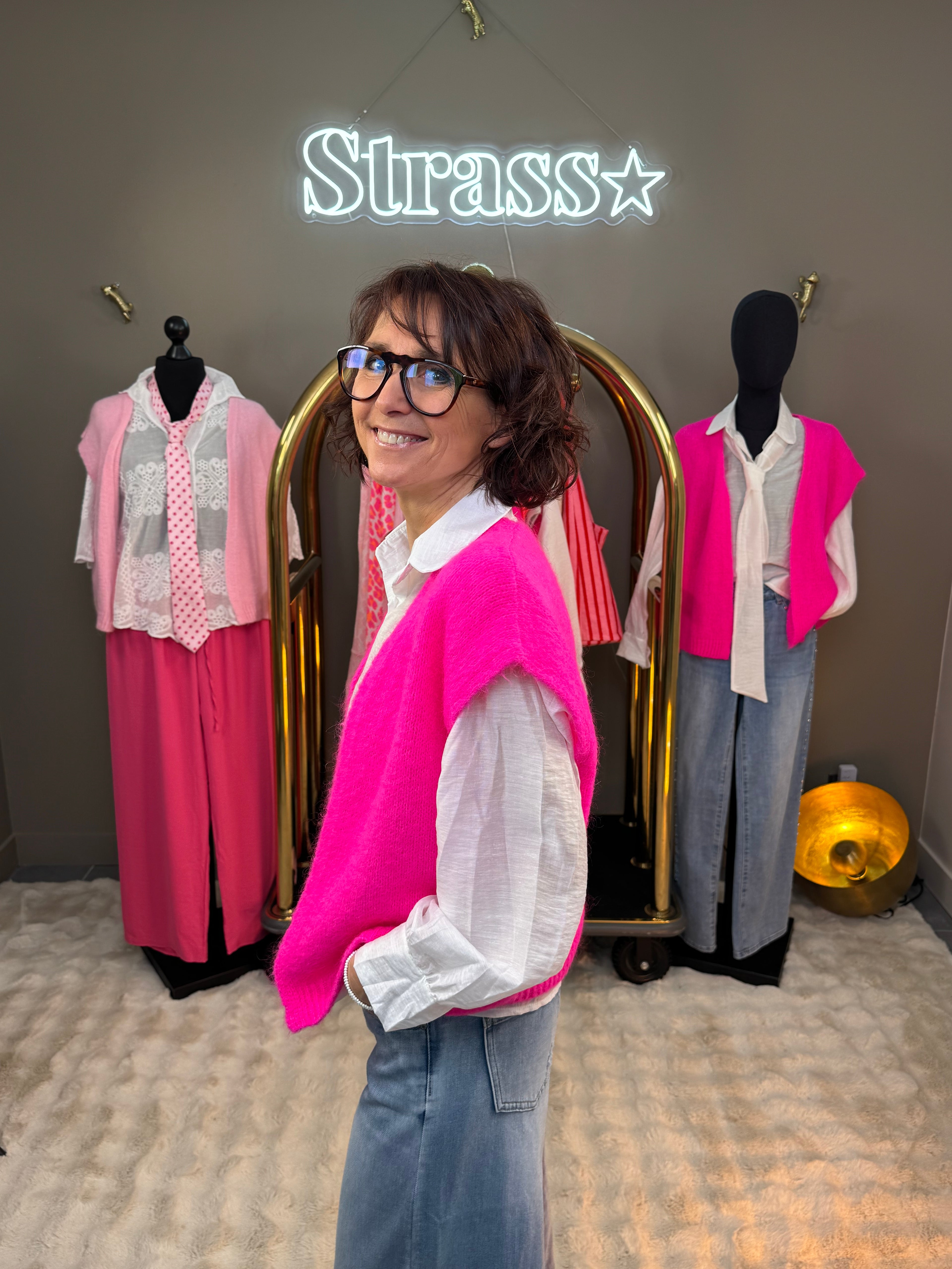 Gilet Mohair Sans Manche Rose Fluo