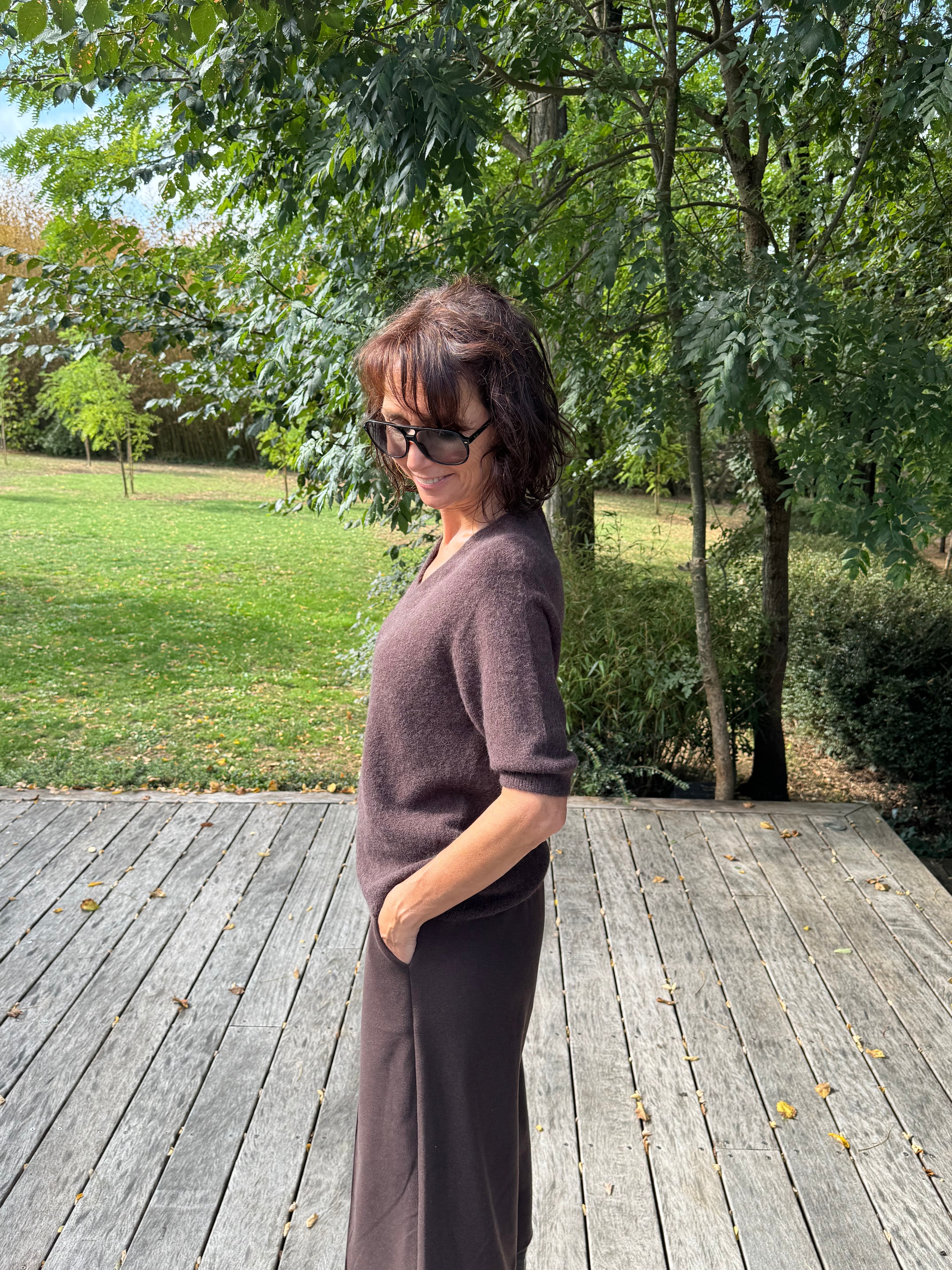 Pull Vincent Col V Manche Courte Choco