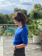 Pull Vincent Col V Manche Courte Bleu Majorelle