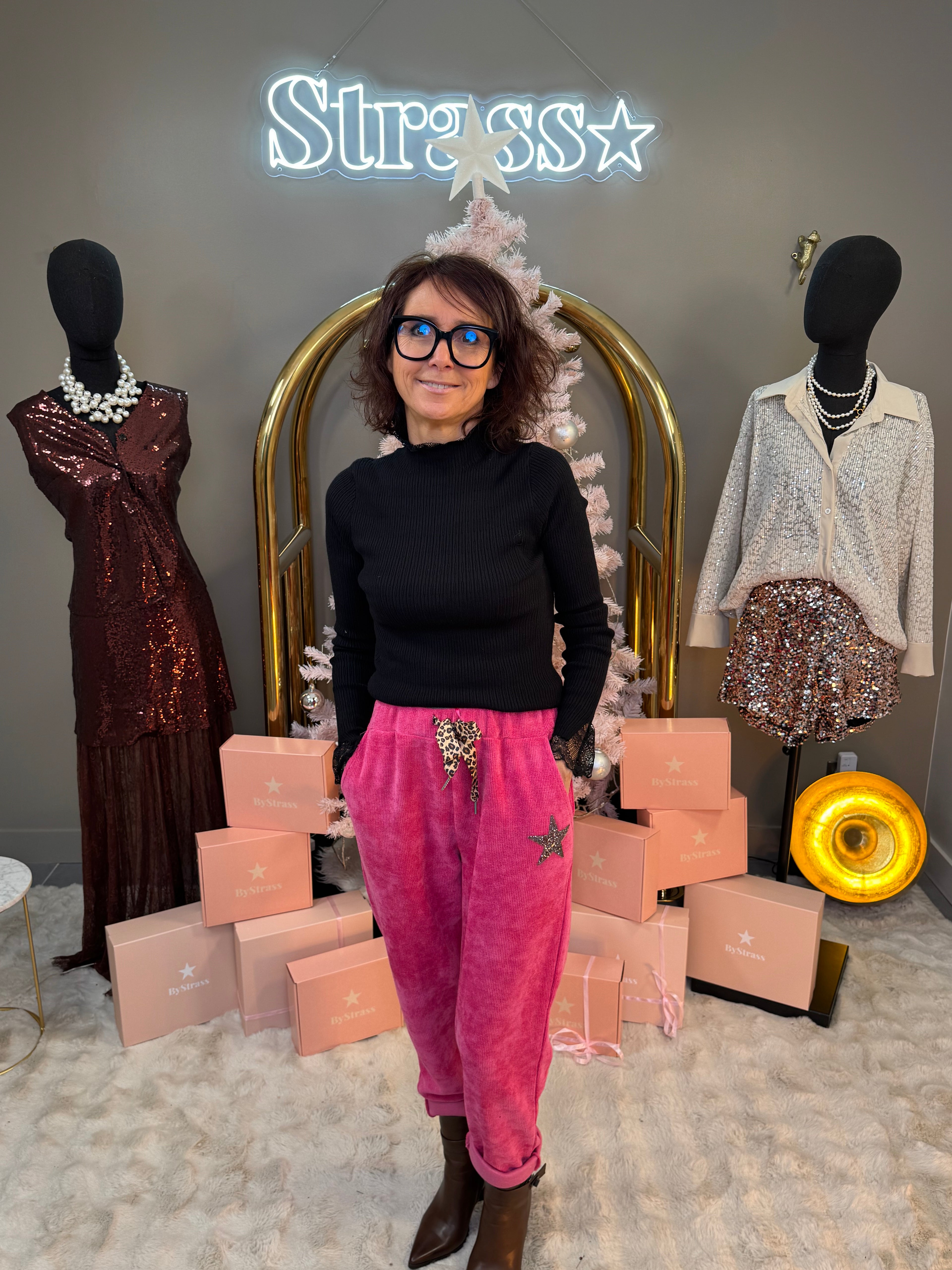 Pantalon Velours Étoile Fuchsia